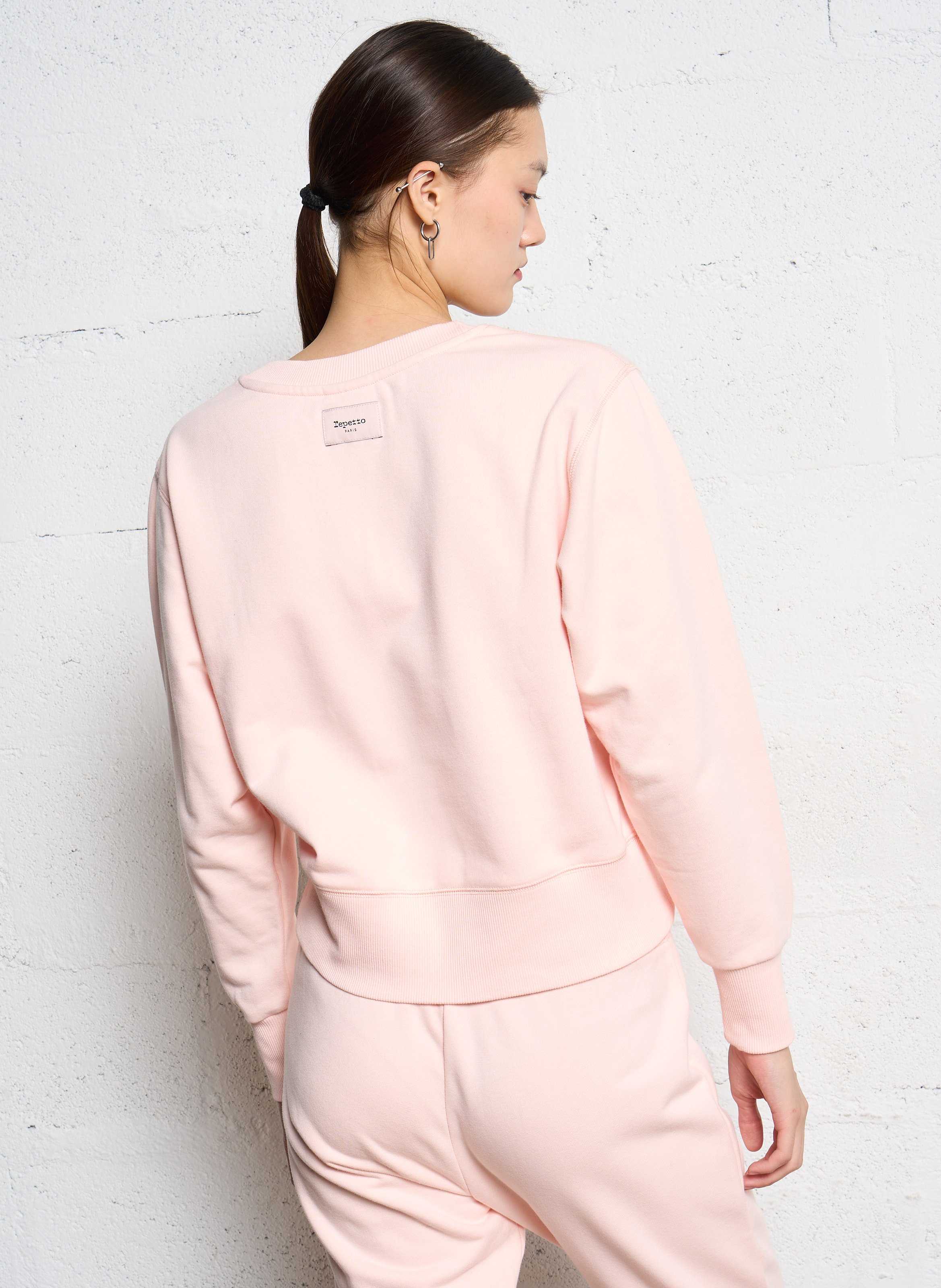 Sweatshirt col rond en coton brodé REPETTO Rose