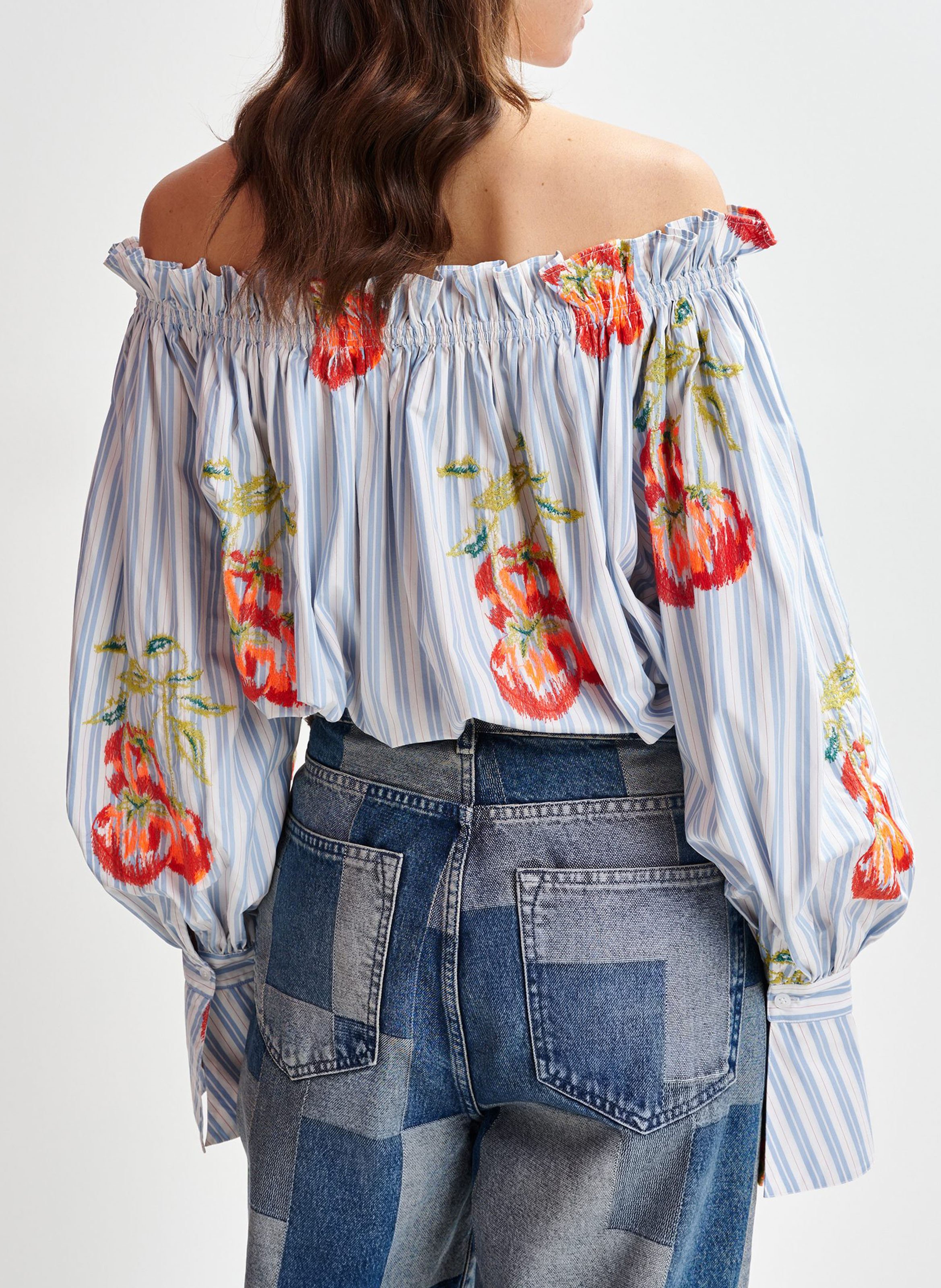 Chemise épaules dénudées à rayures ihandstand ESSENTIEL ANTWERP Bleu