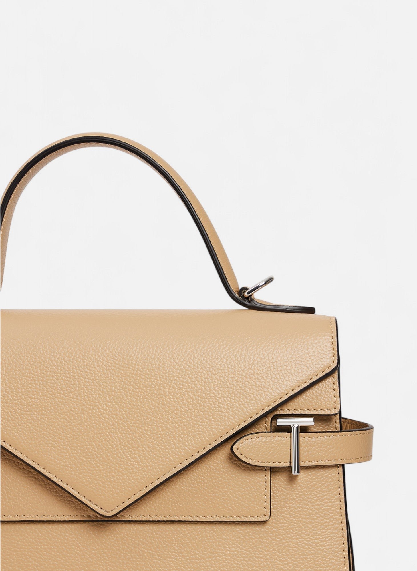 Sac à main double rabat moyen modèle emilie en cuir grainé LE TANNEUR Beige