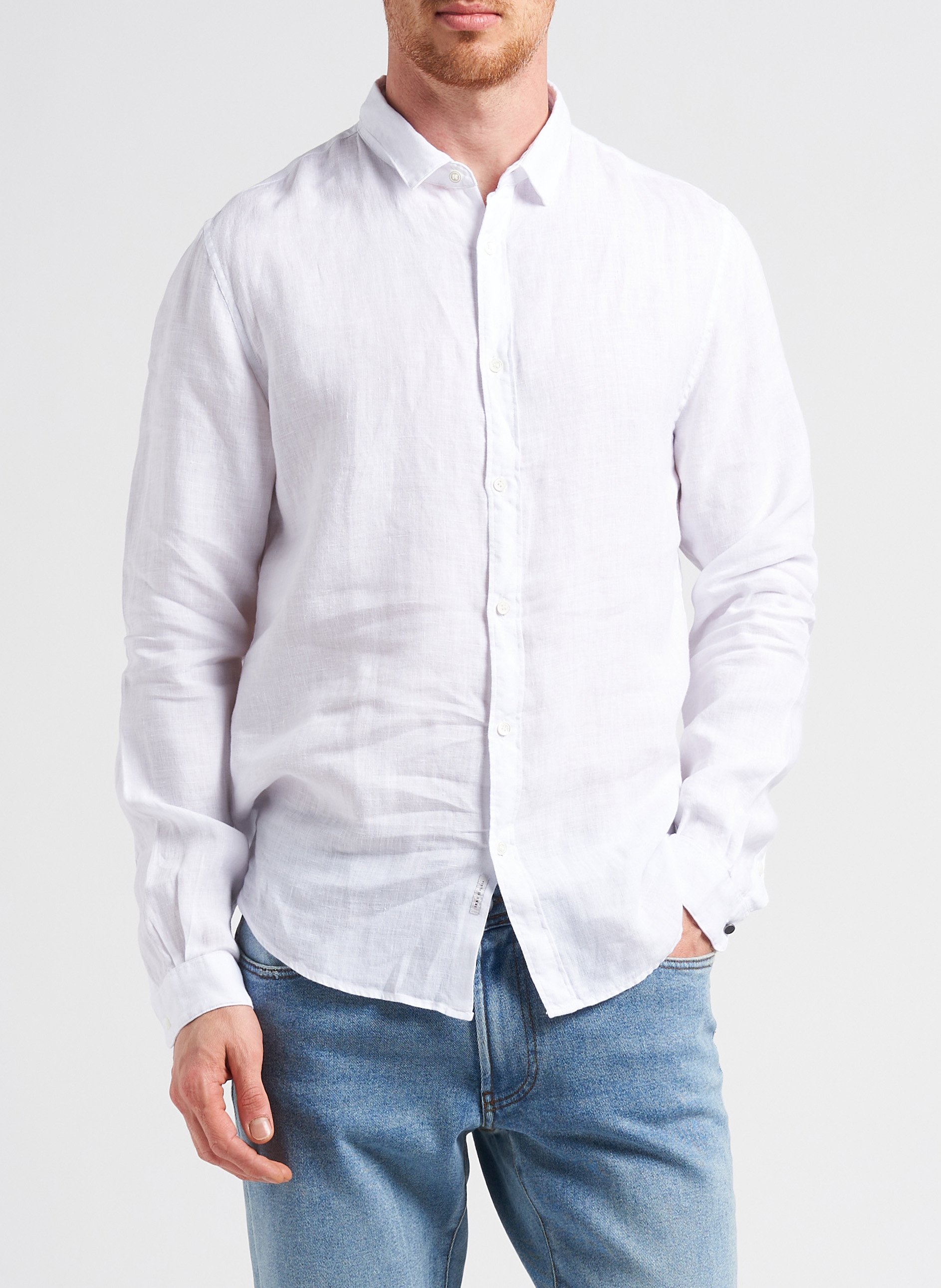 Chemise slim-fit col classique en lin IKKS Blanc