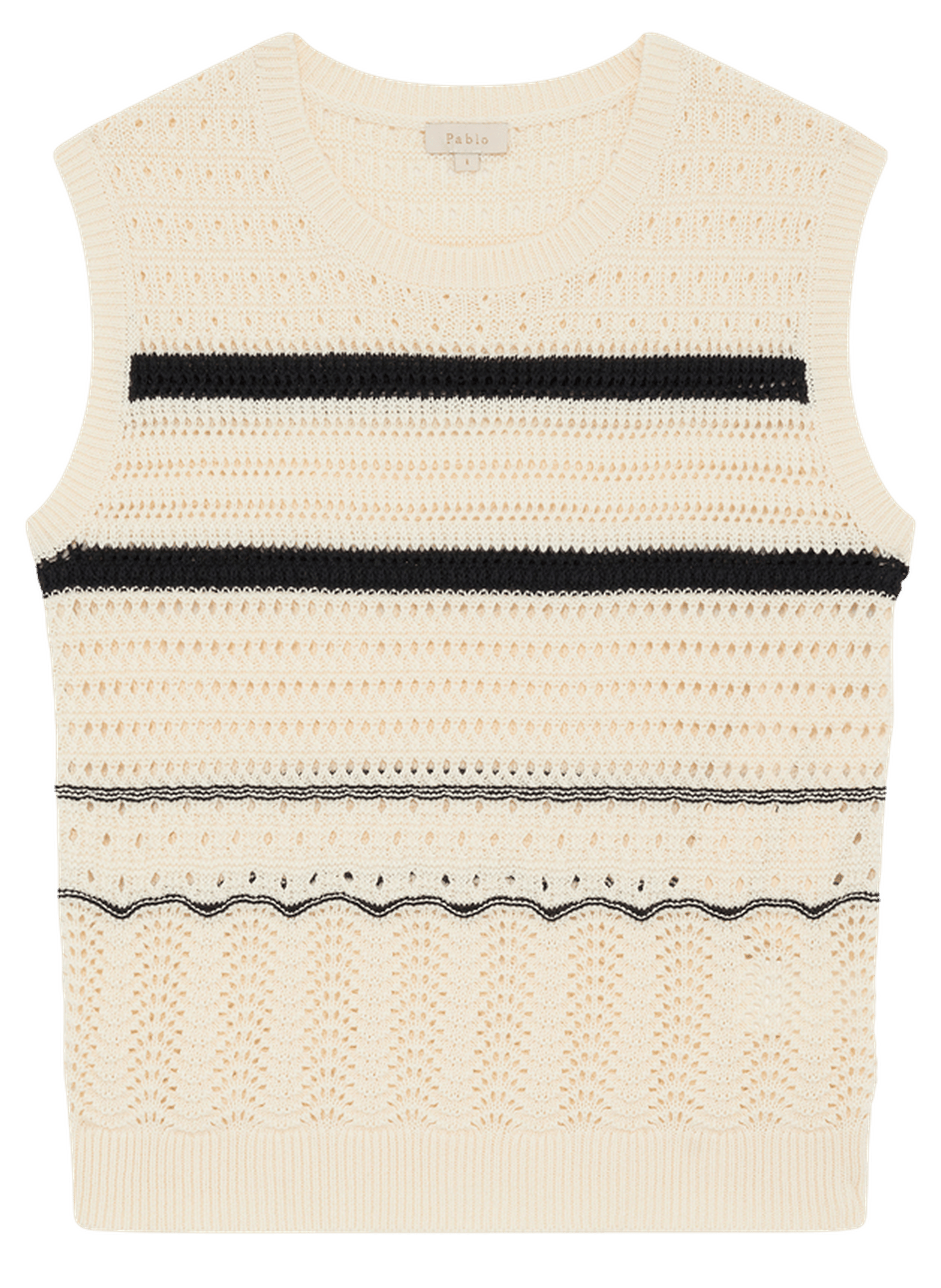 Top en crochet à rayures - loryne PABLO Beige