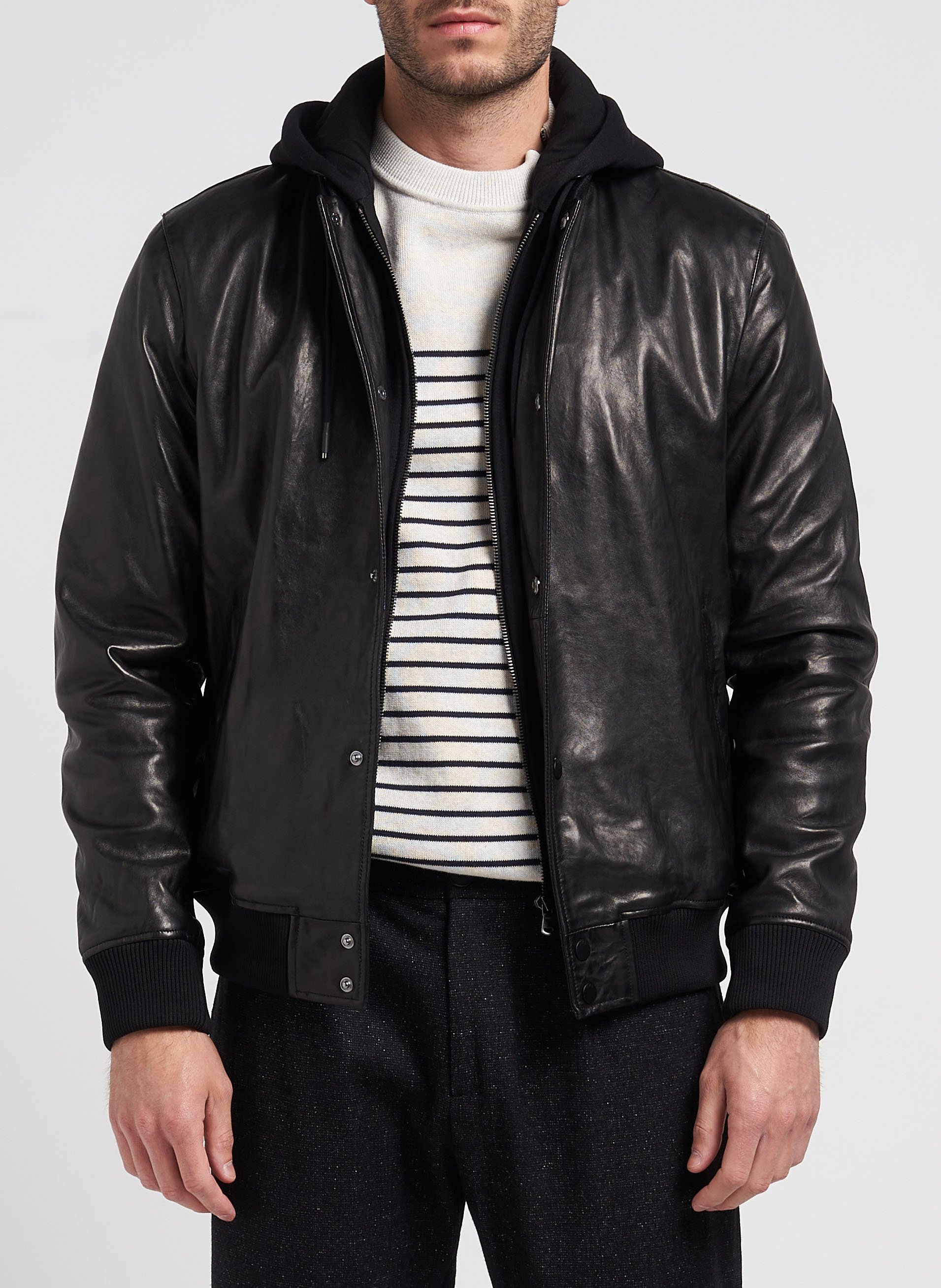 Veste en cuir à capuche IKKS Noir