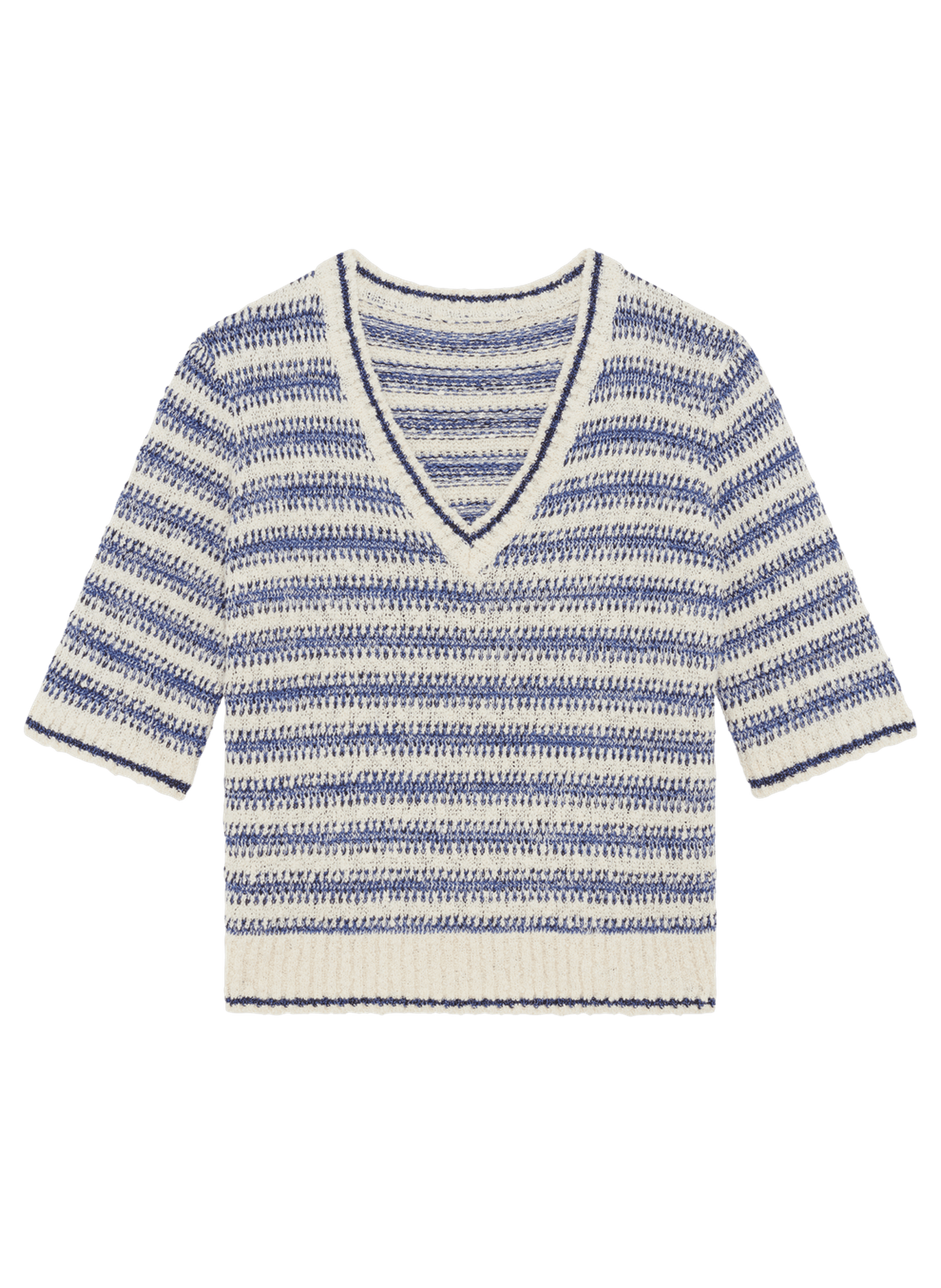 Pull v à rayures et lurex - leane PABLO Bleu