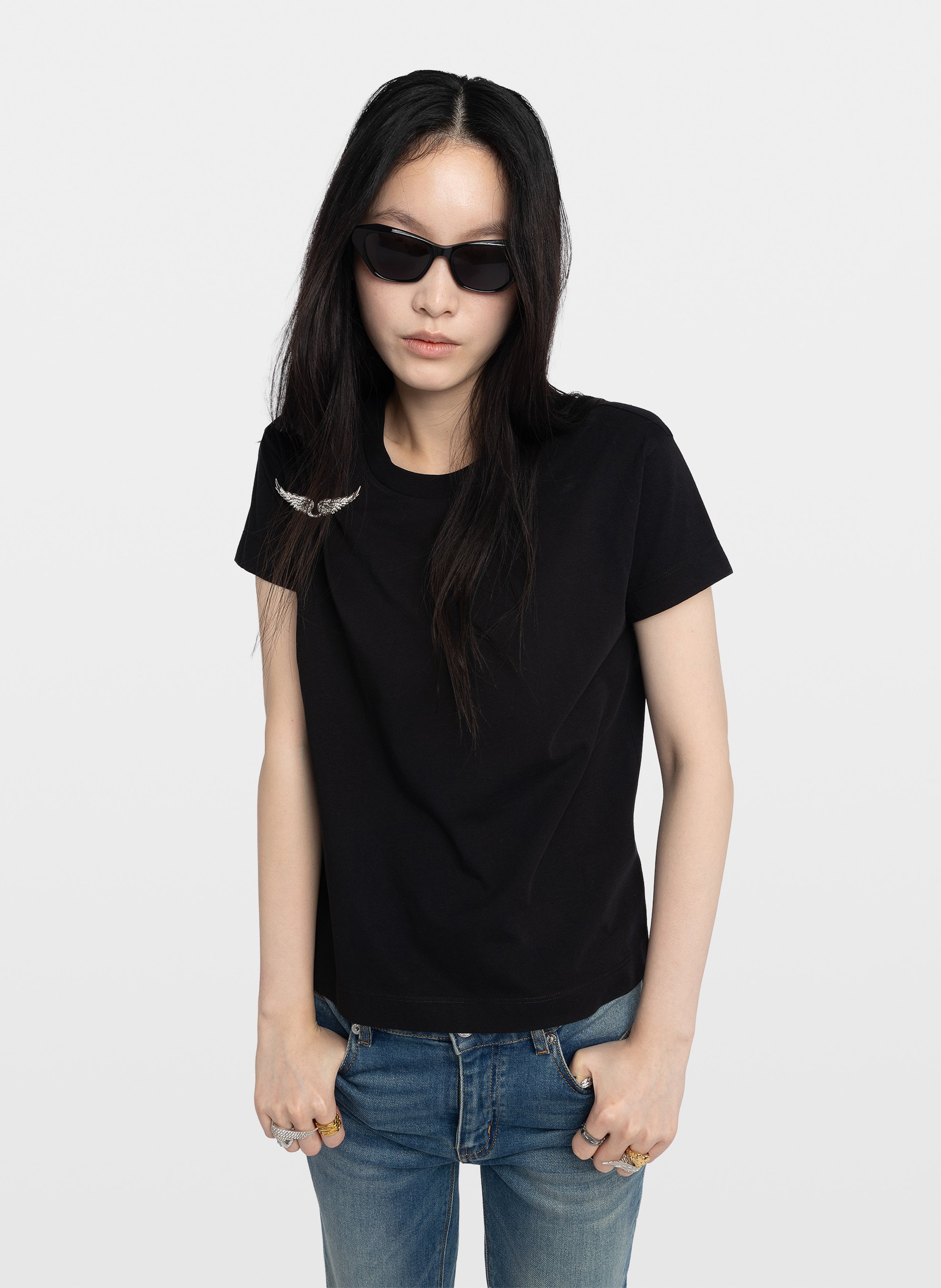 Tee-shirt droit col rond en coton suzan ZADIG&VOLTAIRE Noir