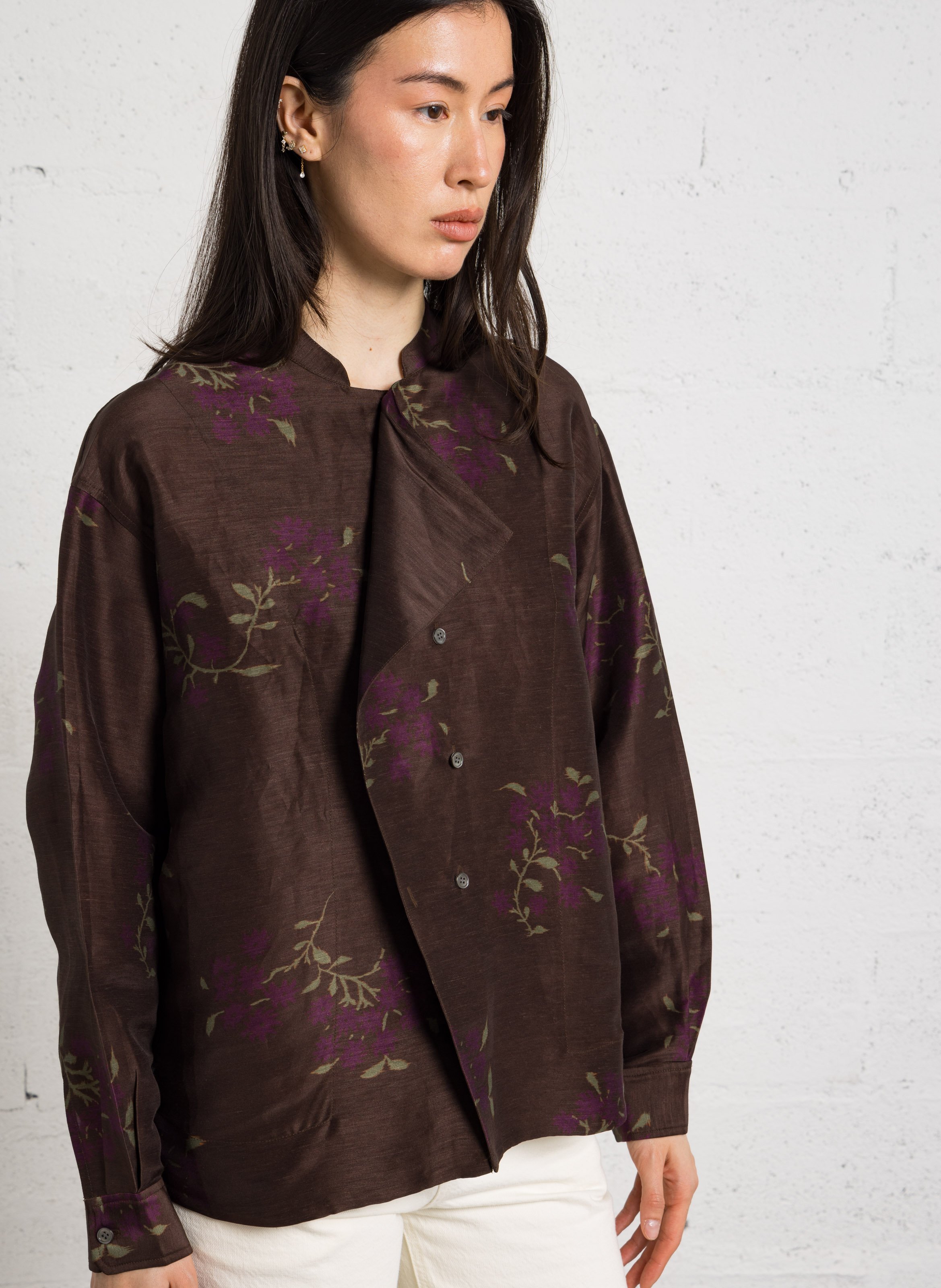 Blouse col mao en lin mélangé hampton SOEUR Marron