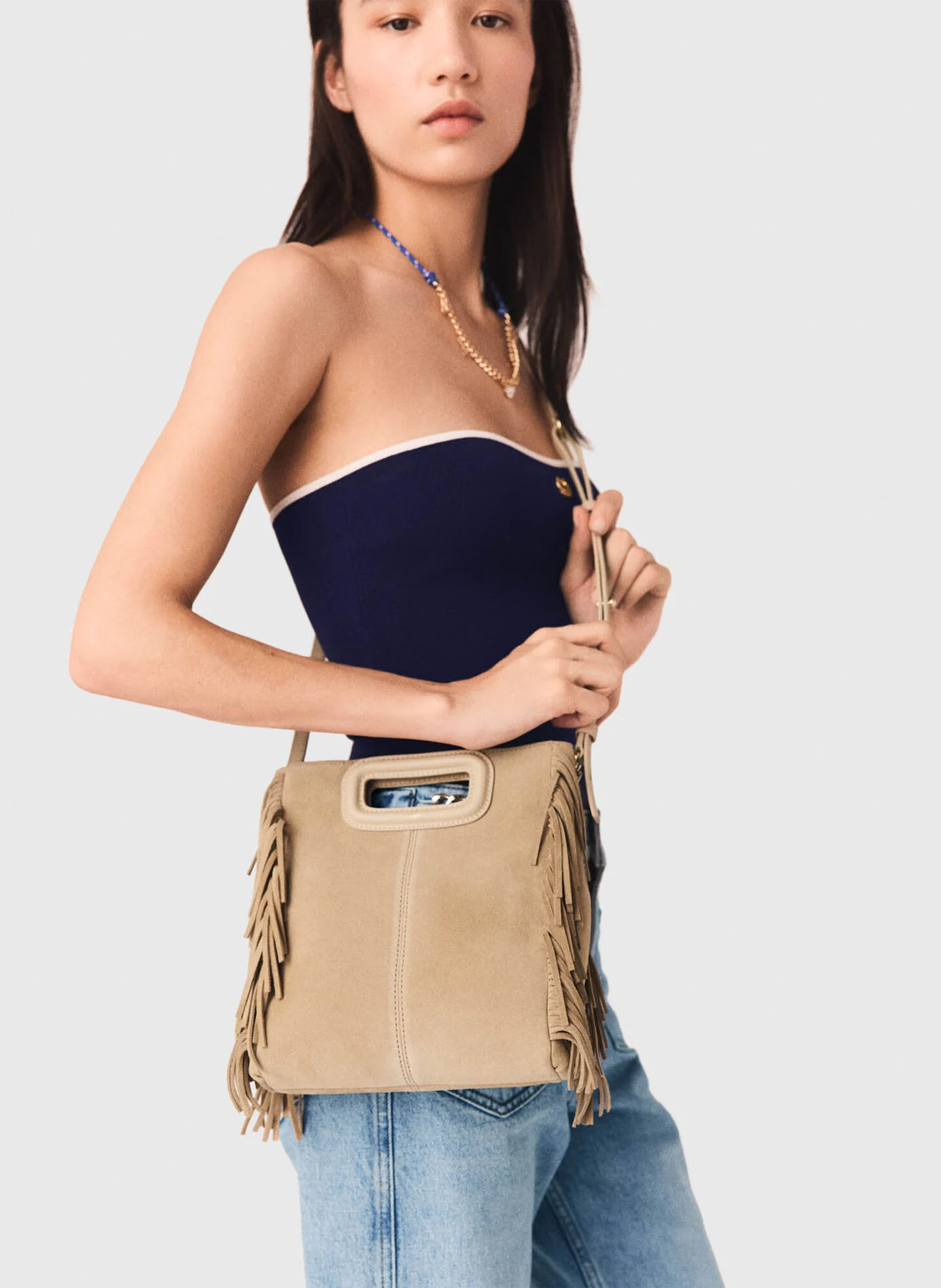 Sac bandoulière en cuir m MAJE Marron