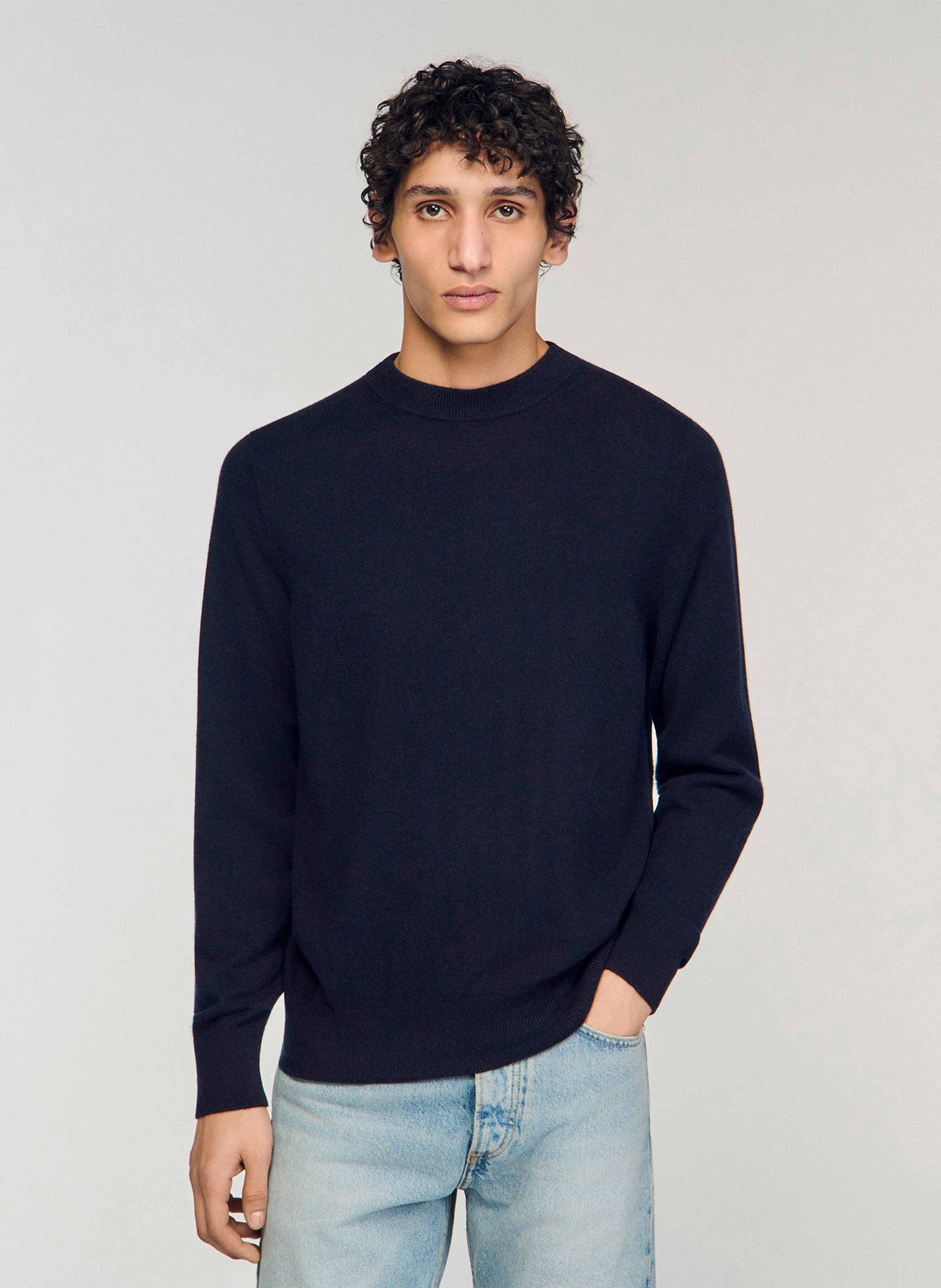 Pull col rond regular-fit en cachemire SANDRO Bleu