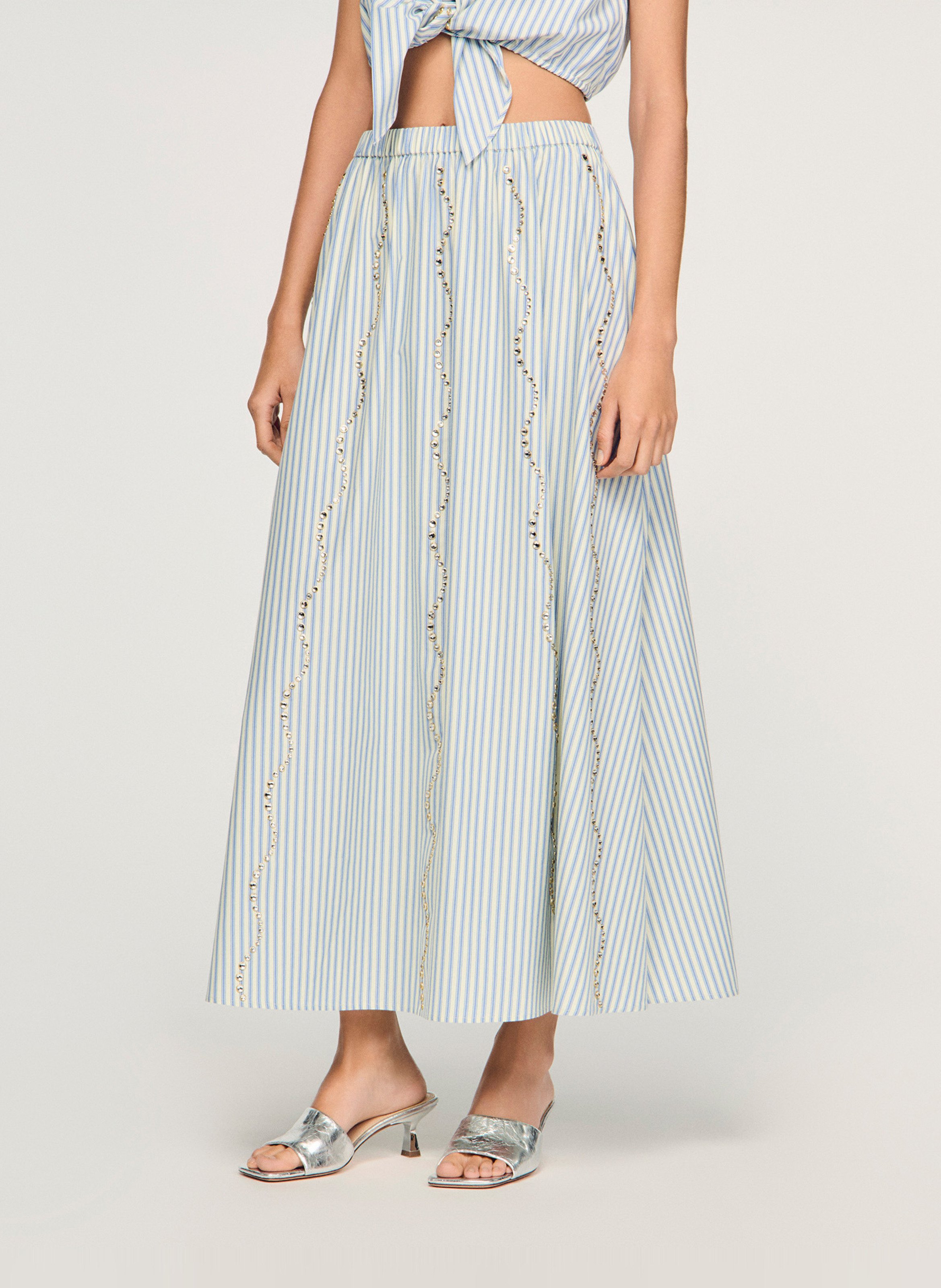 Jupe midi rayée SANDRO Bleu