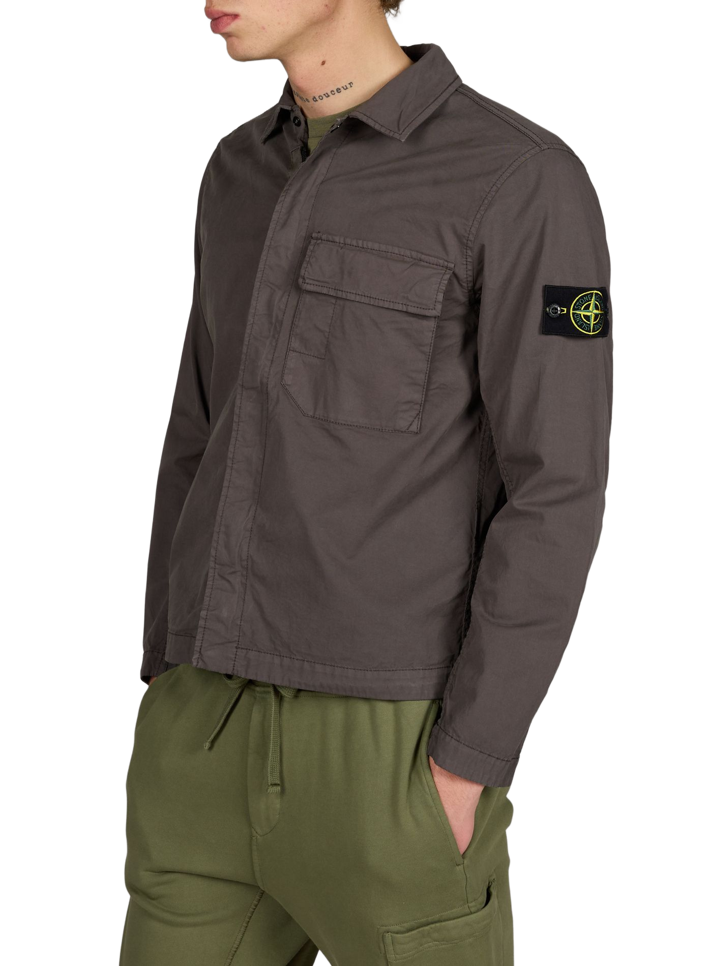 Veste droite col classique en coton mélangé STONE ISLAND Gris