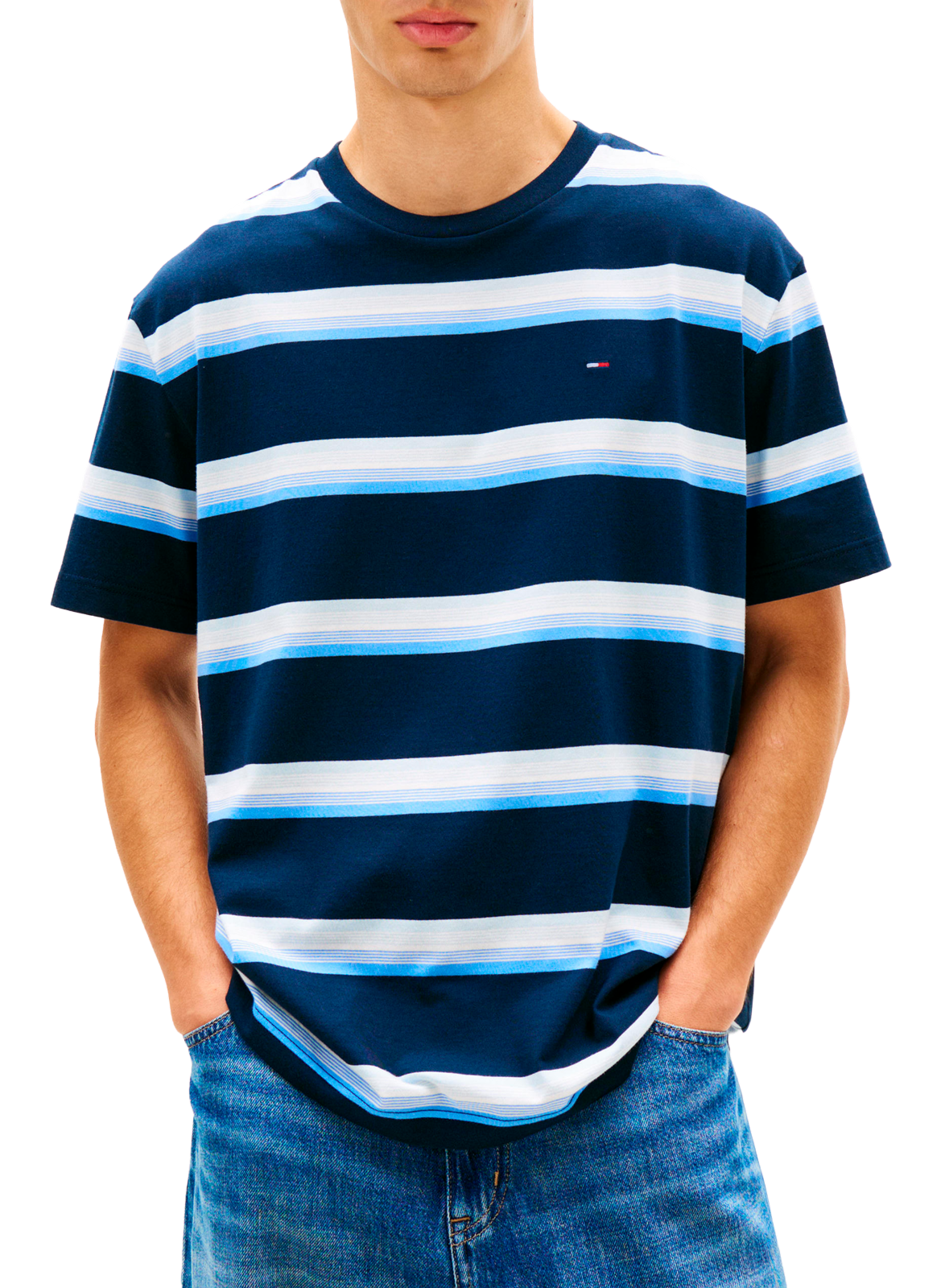 T-shirt droit rayé en coton TOMMY HILFIGER Multicolore