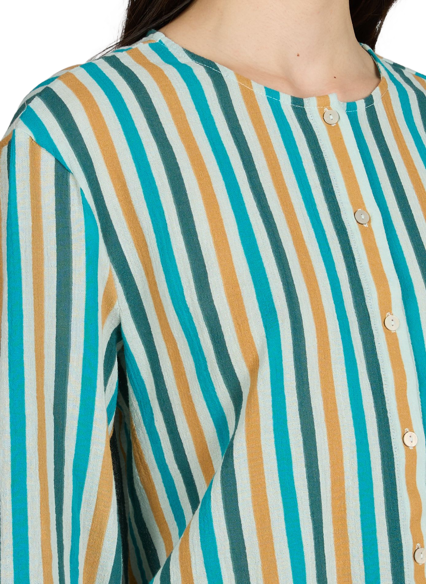 Top a righe con bottoni in cotone VILA Beige