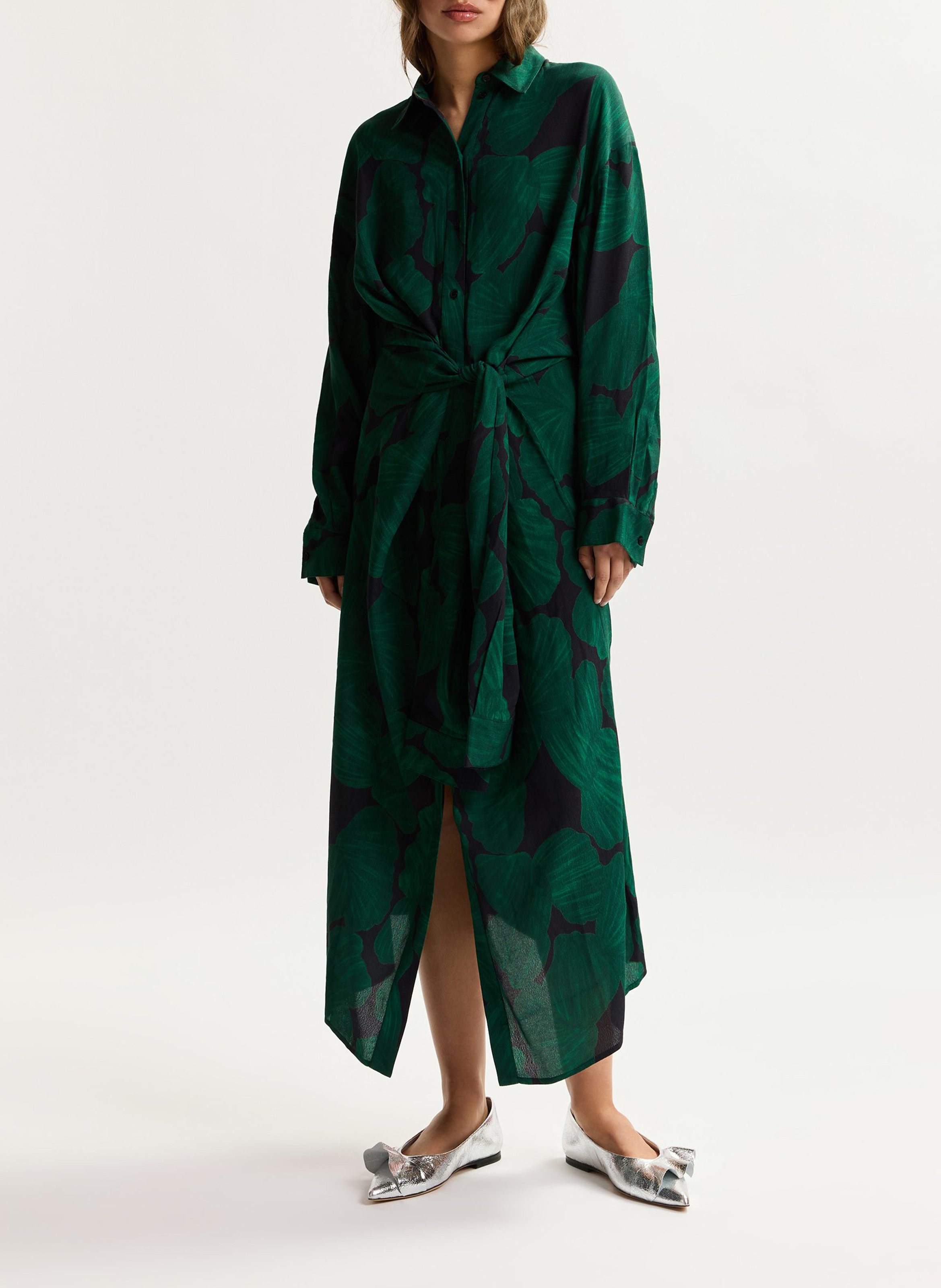 Robe longue col classique imprimé kamila ESSENTIEL ANTWERP Vert