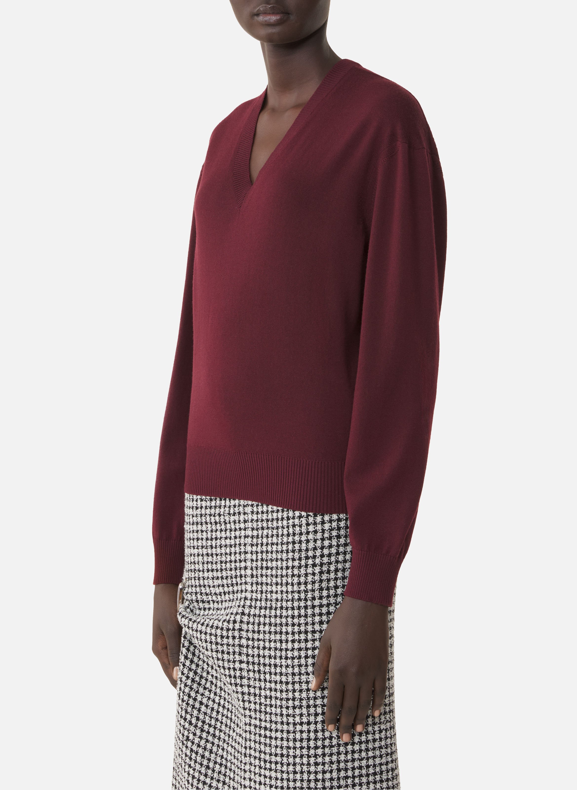 Pull col v détail gros grain en mérinos LANVIN Rouge