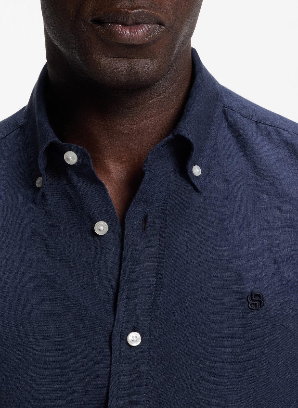 Chemise en lin col classique BOSS Bleu