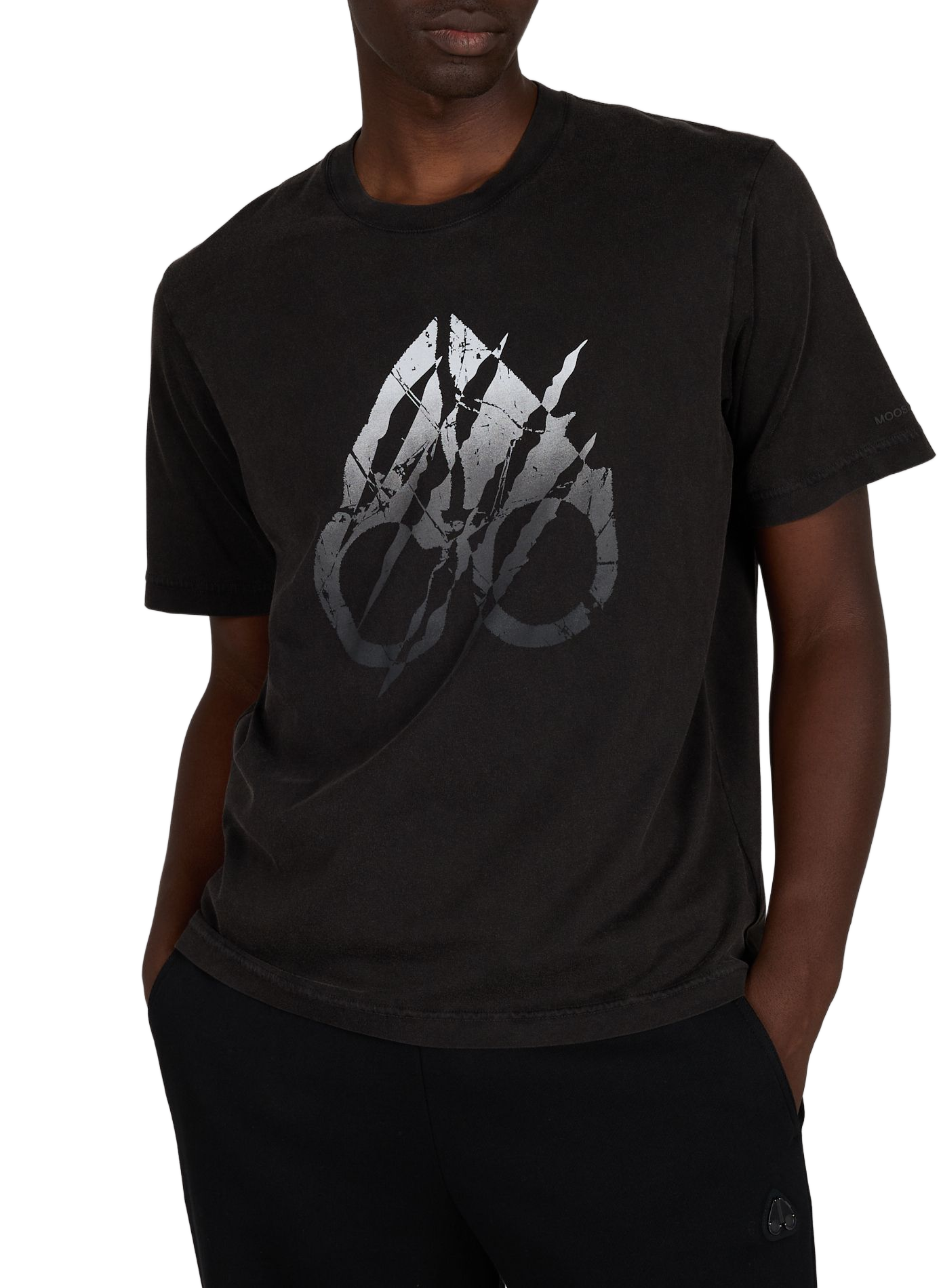 Oversized round neck cotton screen-printed t-shirt MOOSE KNUCKLES Black