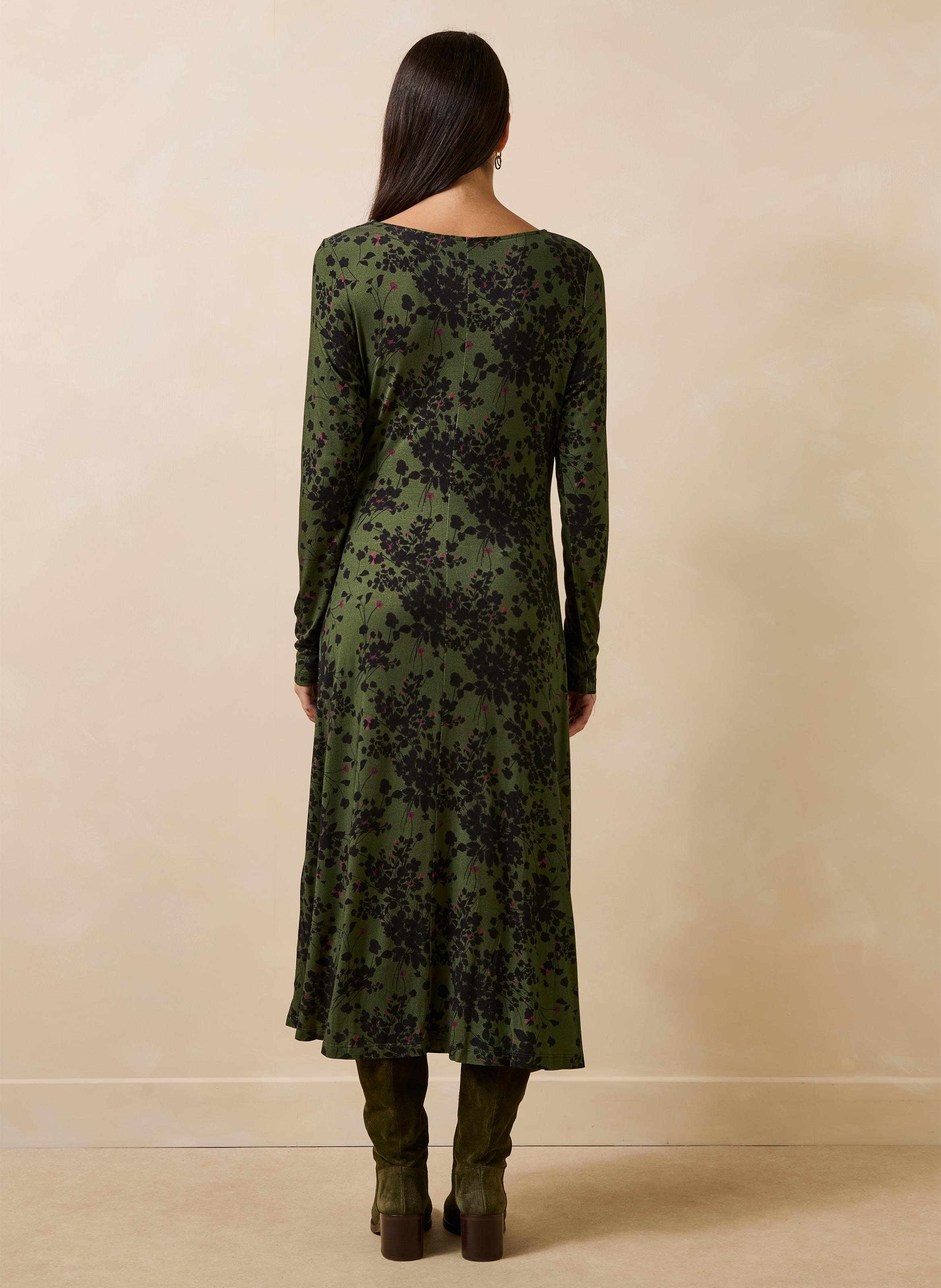Lange jurk met ronde hals en print LA FEE MARABOUTEE Groen