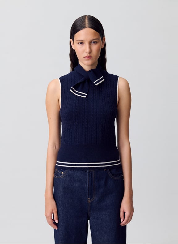Pull col foulard en maille sans manches madame Bleu by CLAUDIE PIERLOT CLAUDIE PIERLOT Pull col foulard en maille sans manches madame Bleu