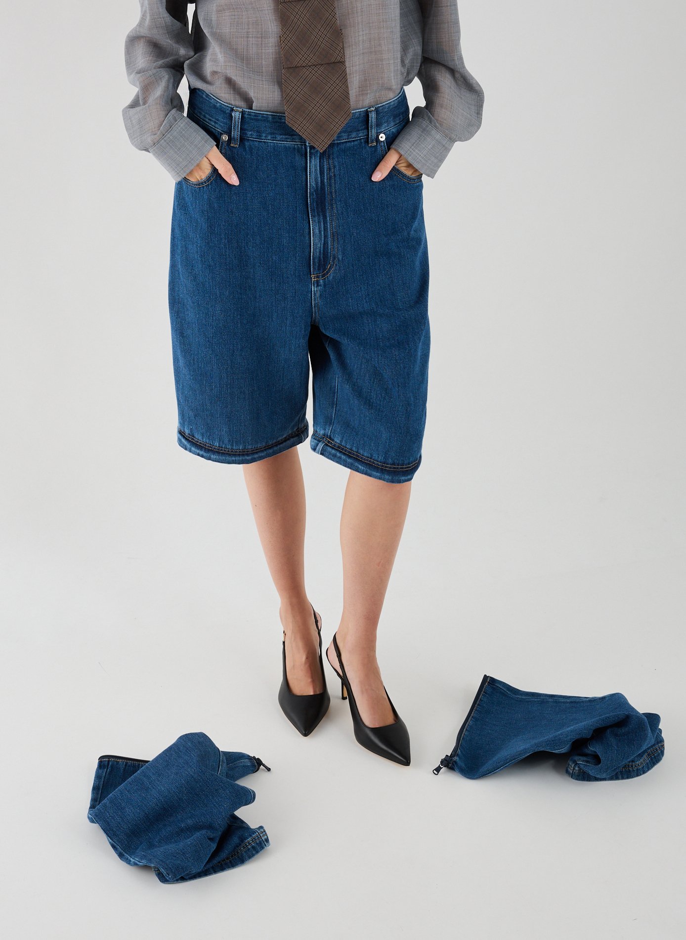 Jeans sous genou amovible en coton TIBI Bleu