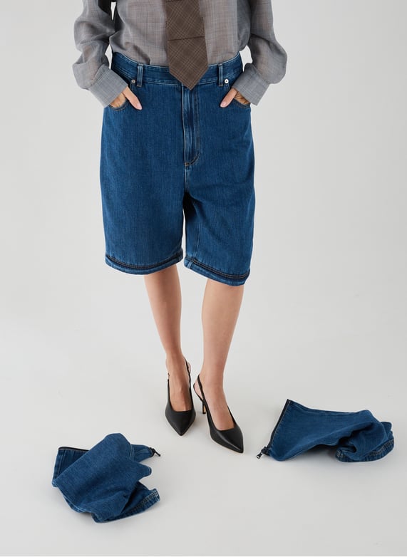 Jeans sous genou amovible en coton | Bleu by TIBI Jeans sous genou amovible en coton Bleu