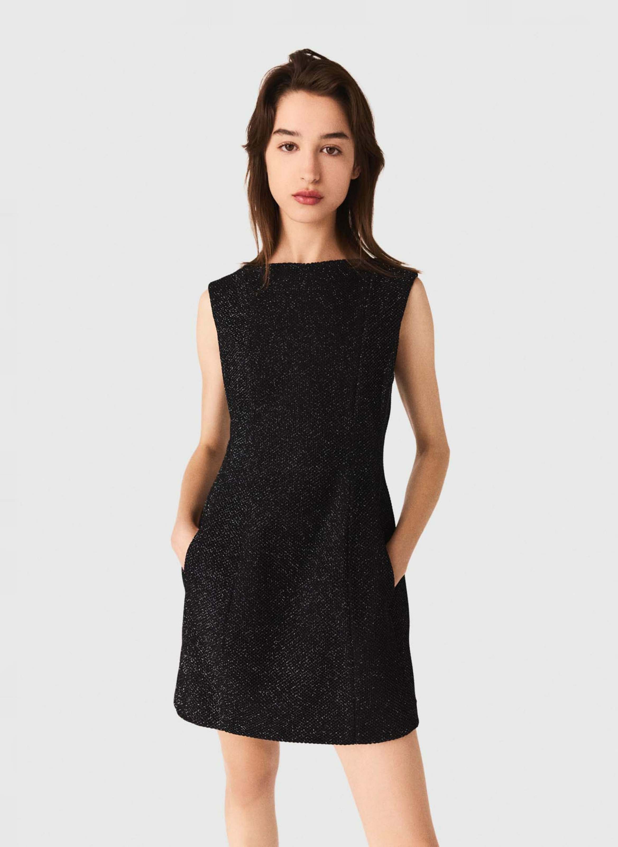 MAJE Robe courte col rond pailletée Noir