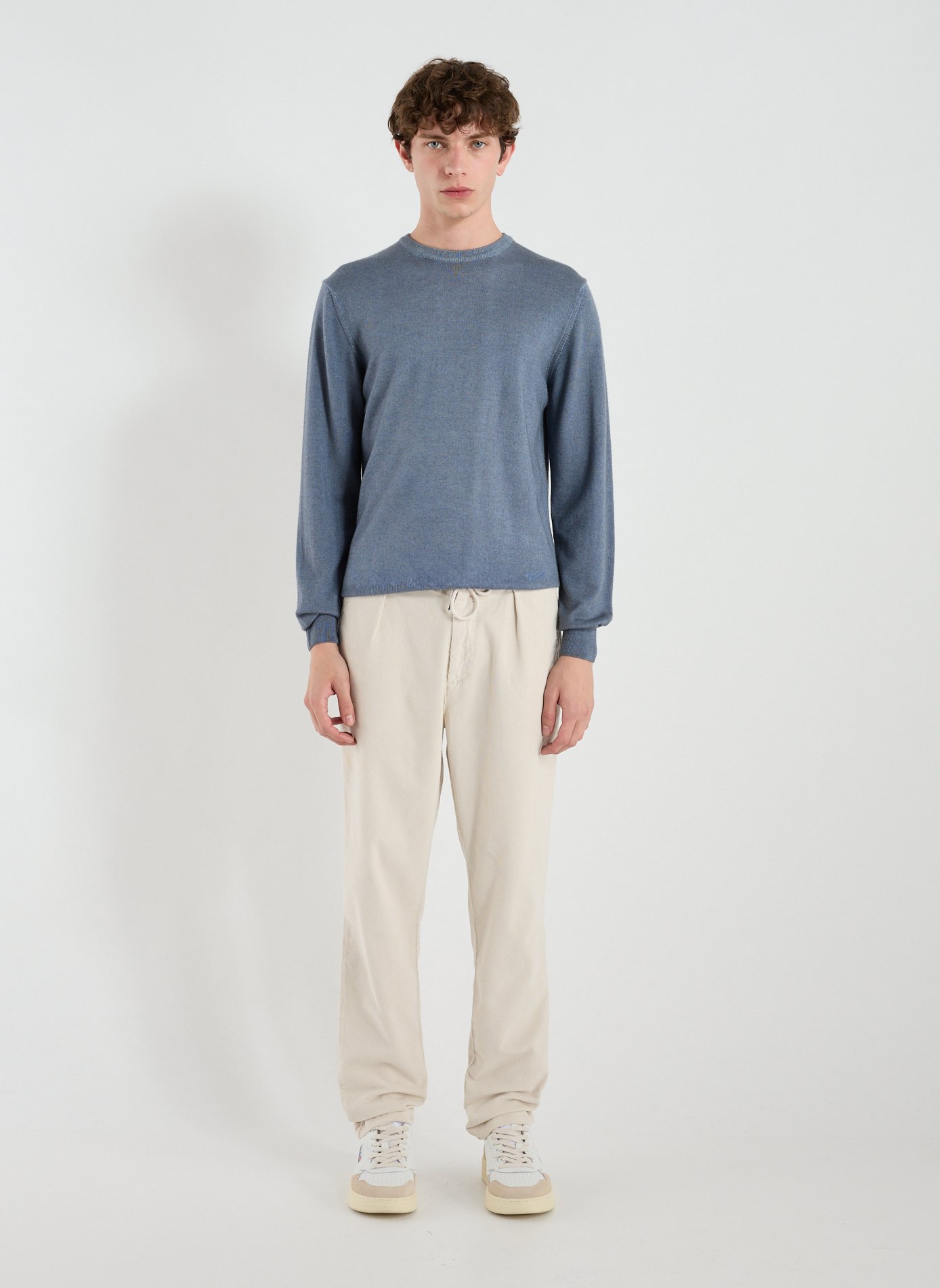 Pull col rond en laine WOOLRICH Bleu