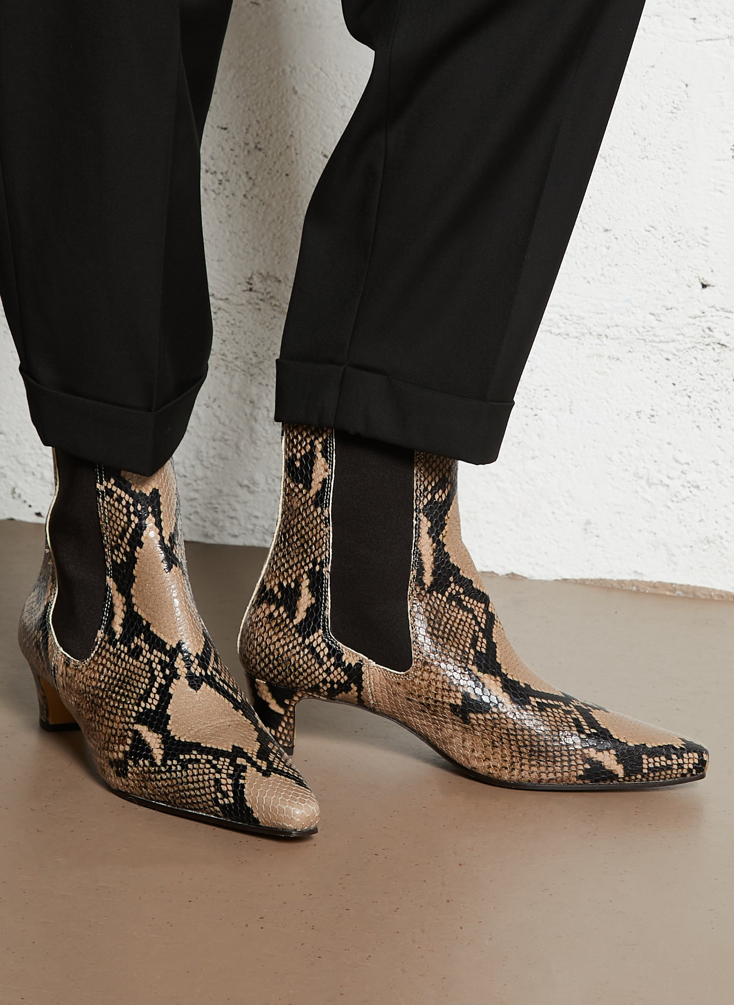 Bottines à talons en cuir aspect python n°525 RIVECOUR Marron