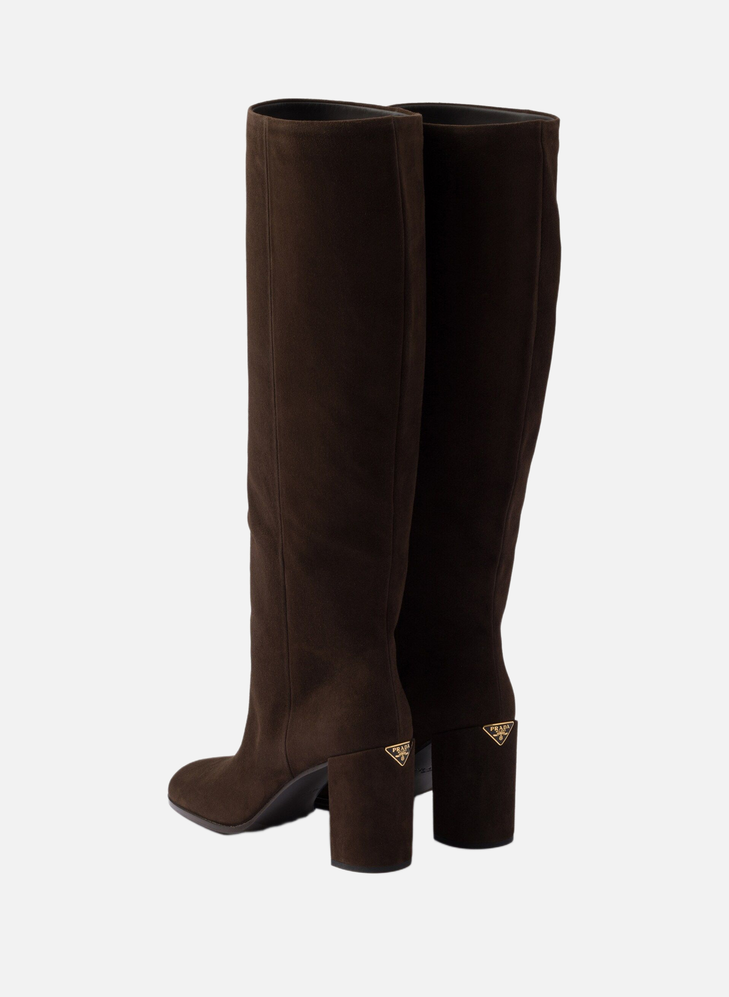 Bottes à talon en veau velours PRADA Marron