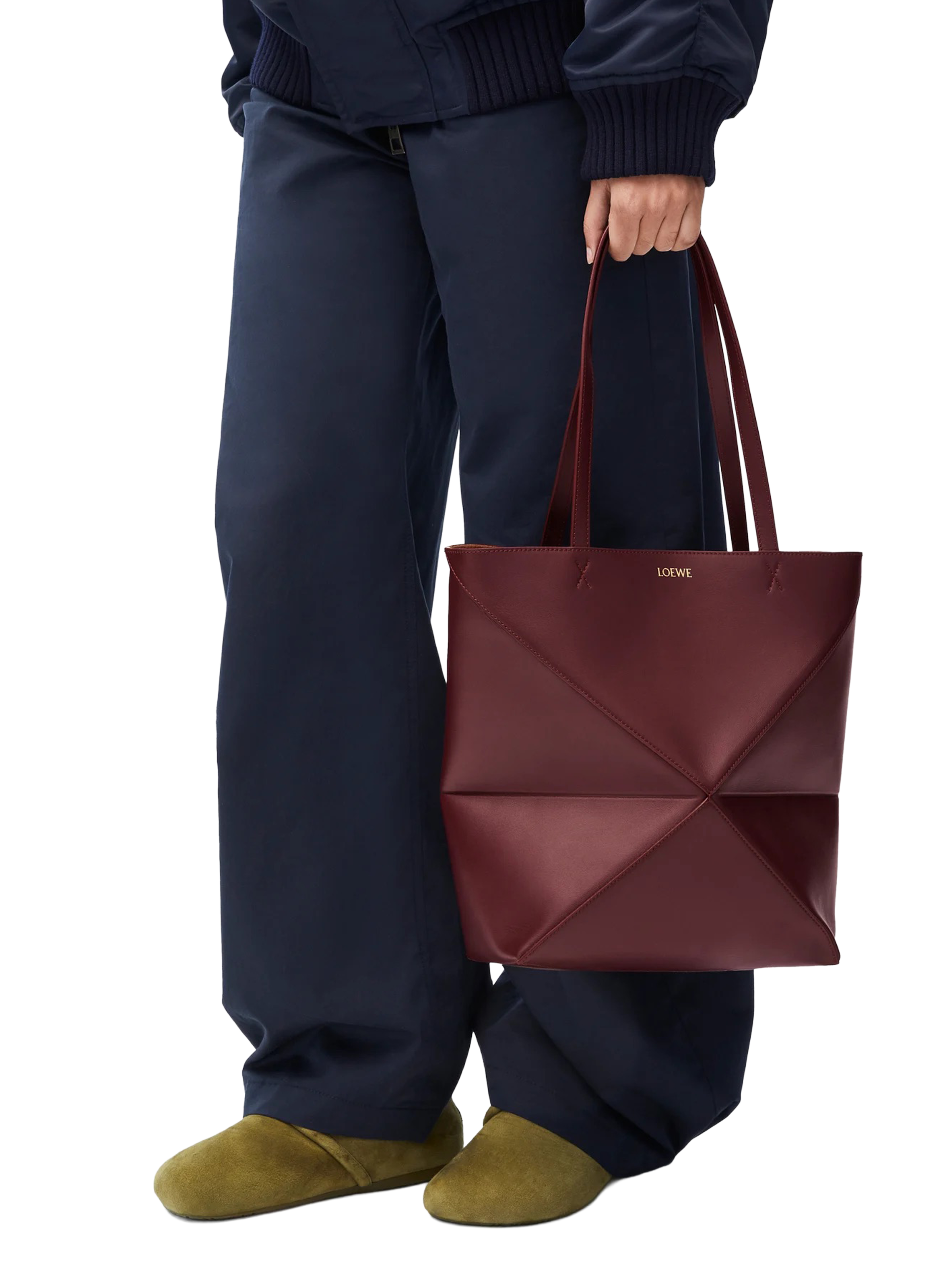 Medium Puzzle Fold leather tote in shiny calfskin LOEWE Red