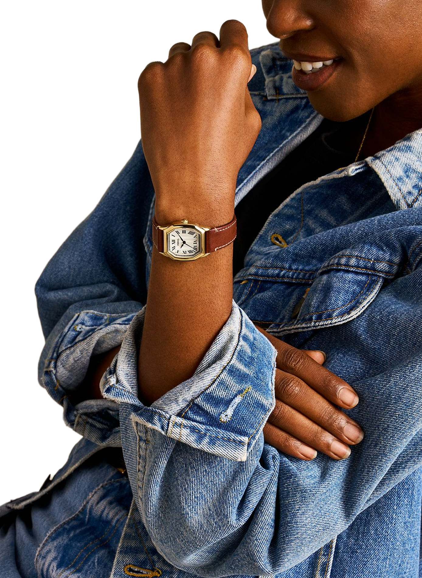 Montre à quartz en cuir et acier inoxydable FOSSIL Marron