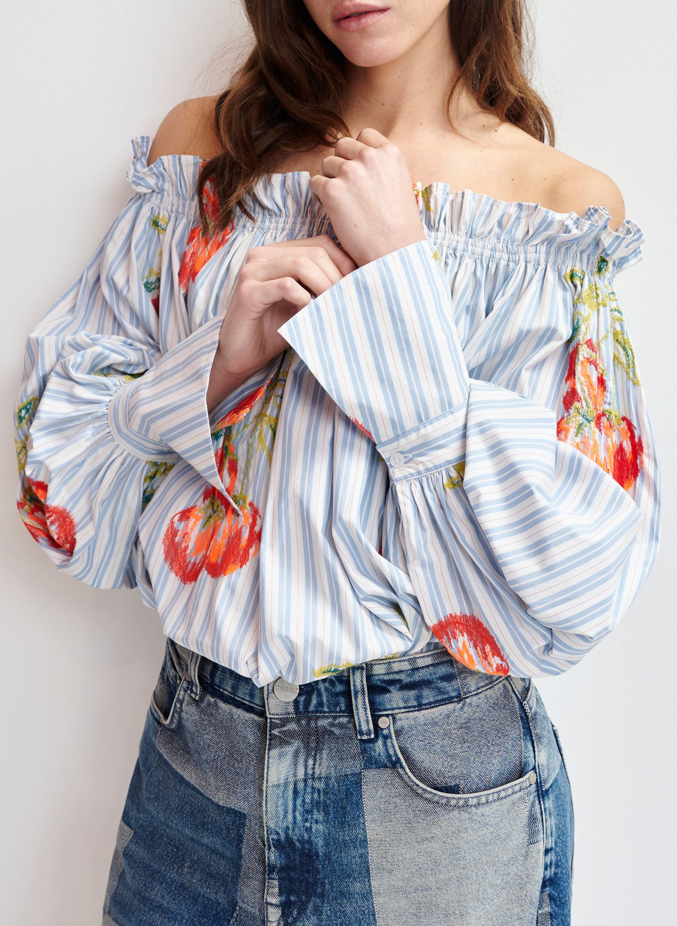 Chemise épaules dénudées à rayures ihandstand ESSENTIEL ANTWERP Bleu