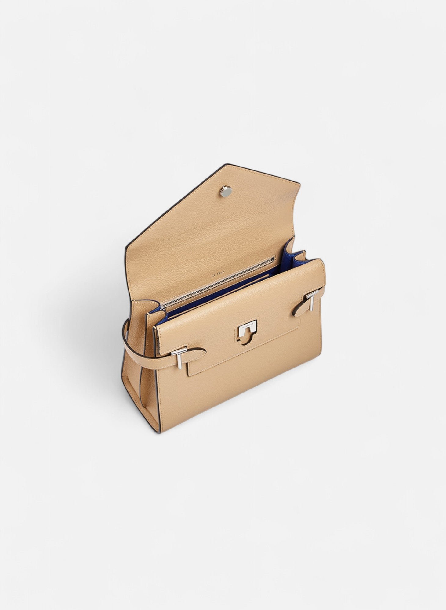 Sac à main double rabat moyen modèle emilie en cuir grainé LE TANNEUR Beige