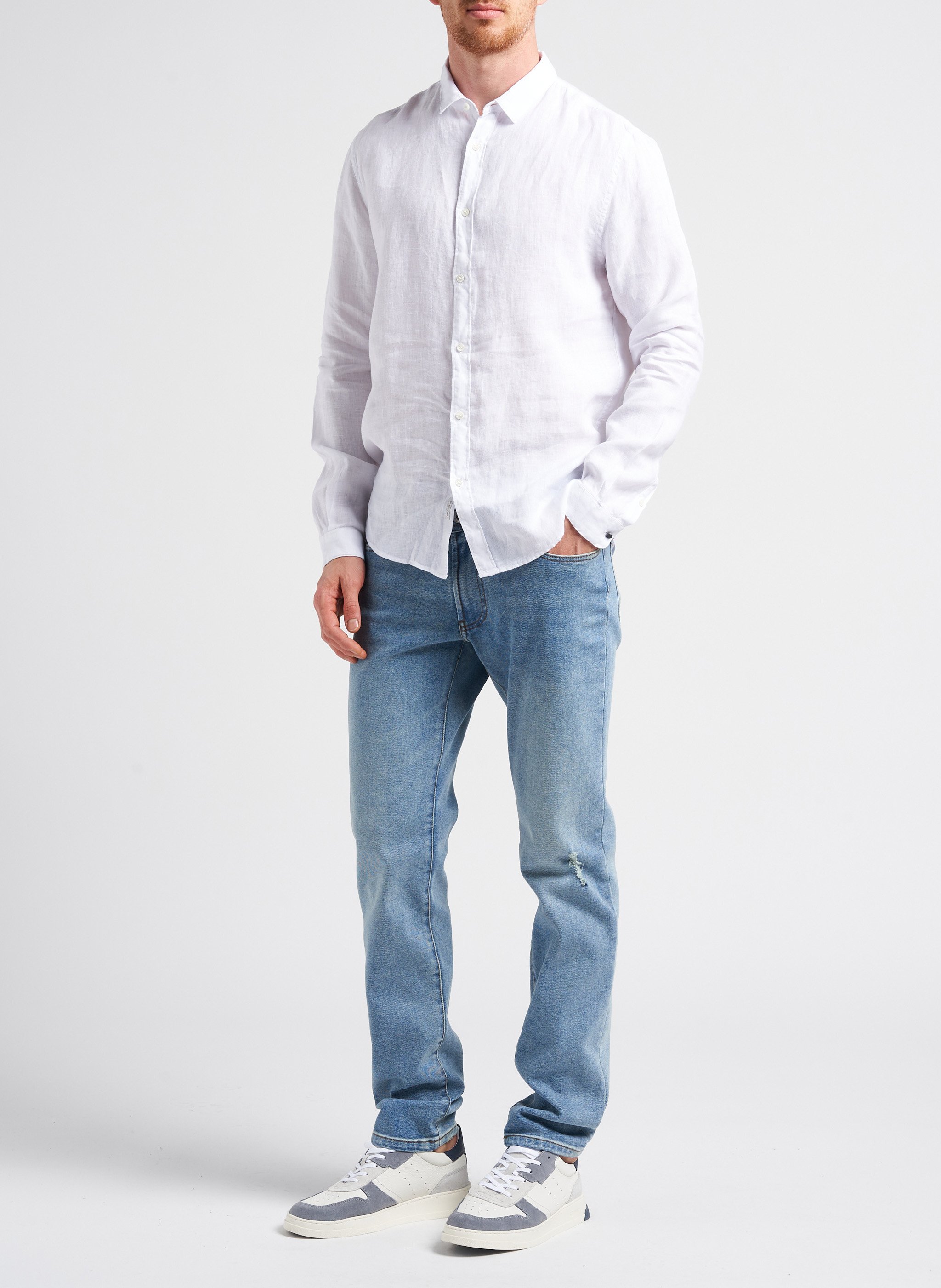 Chemise slim-fit col classique en lin IKKS Blanc