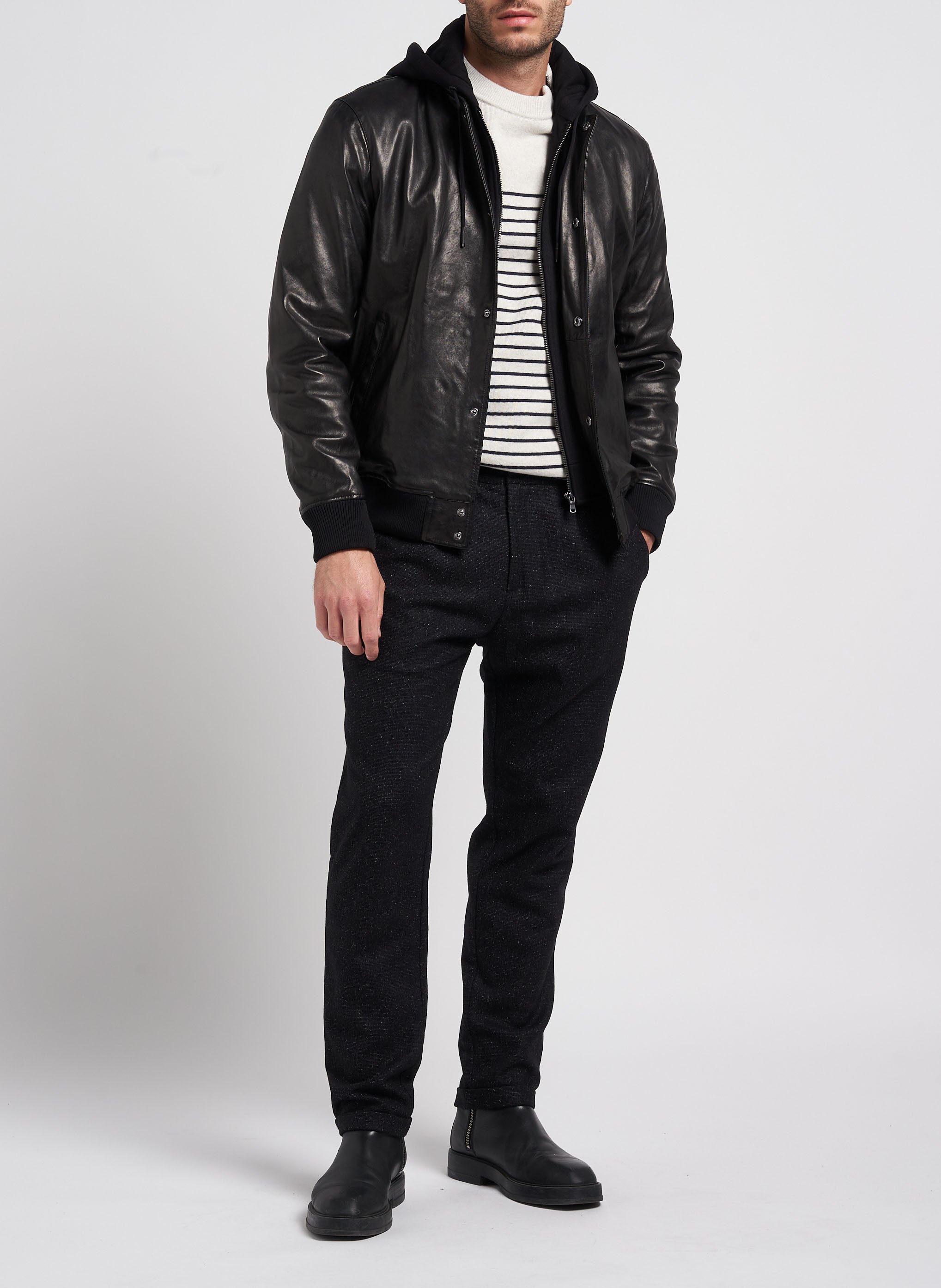 Veste en cuir à capuche IKKS Noir