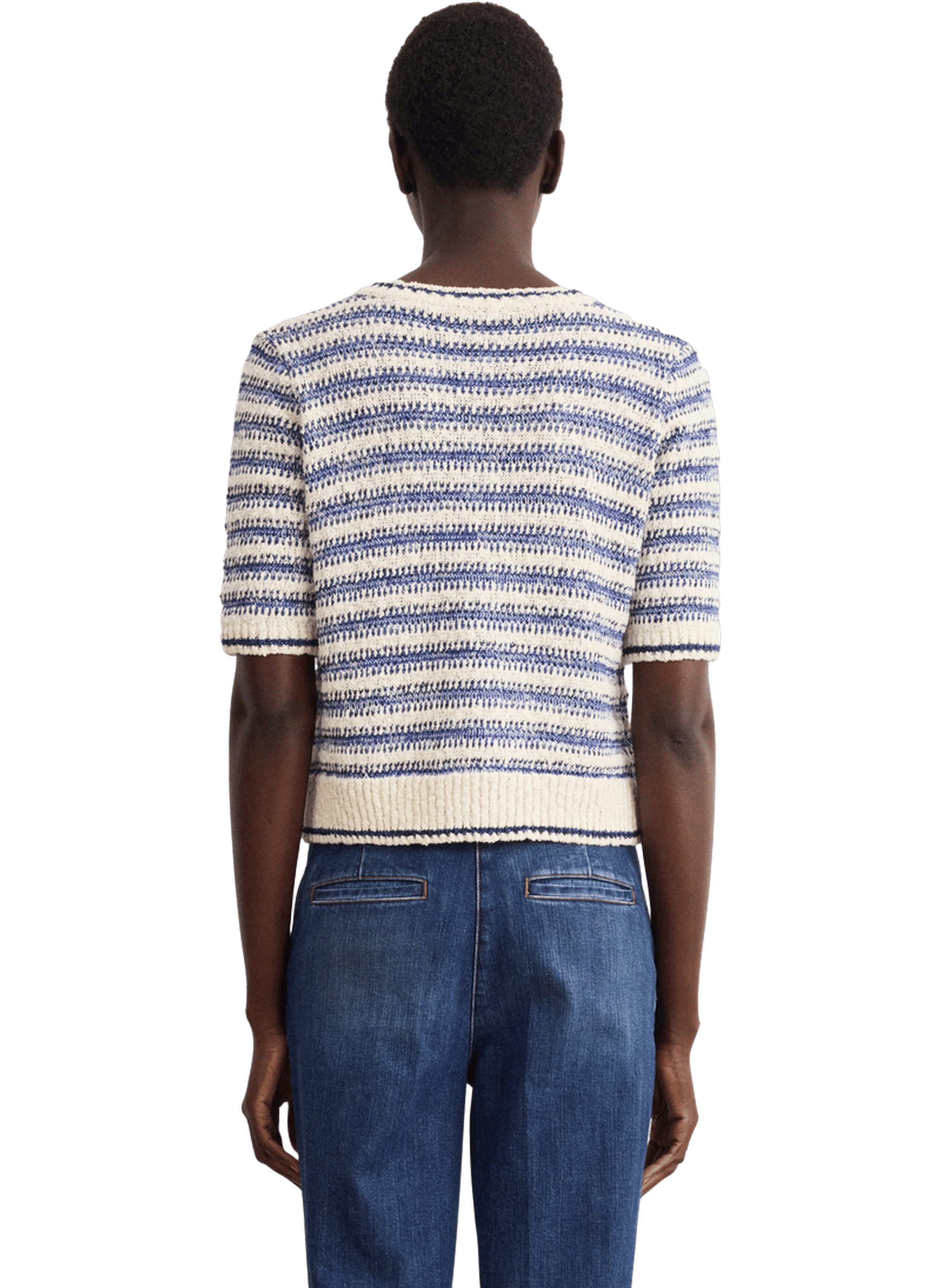 Pull v à rayures et lurex - leane PABLO Bleu