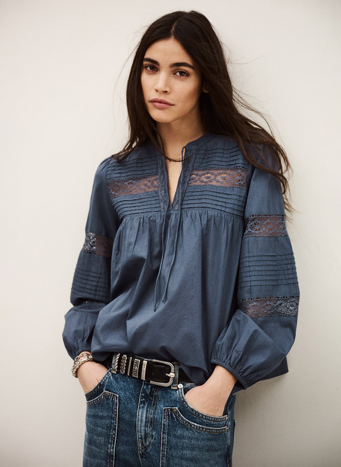 Top droit col tunisien en coton nami BA&SH Bleu