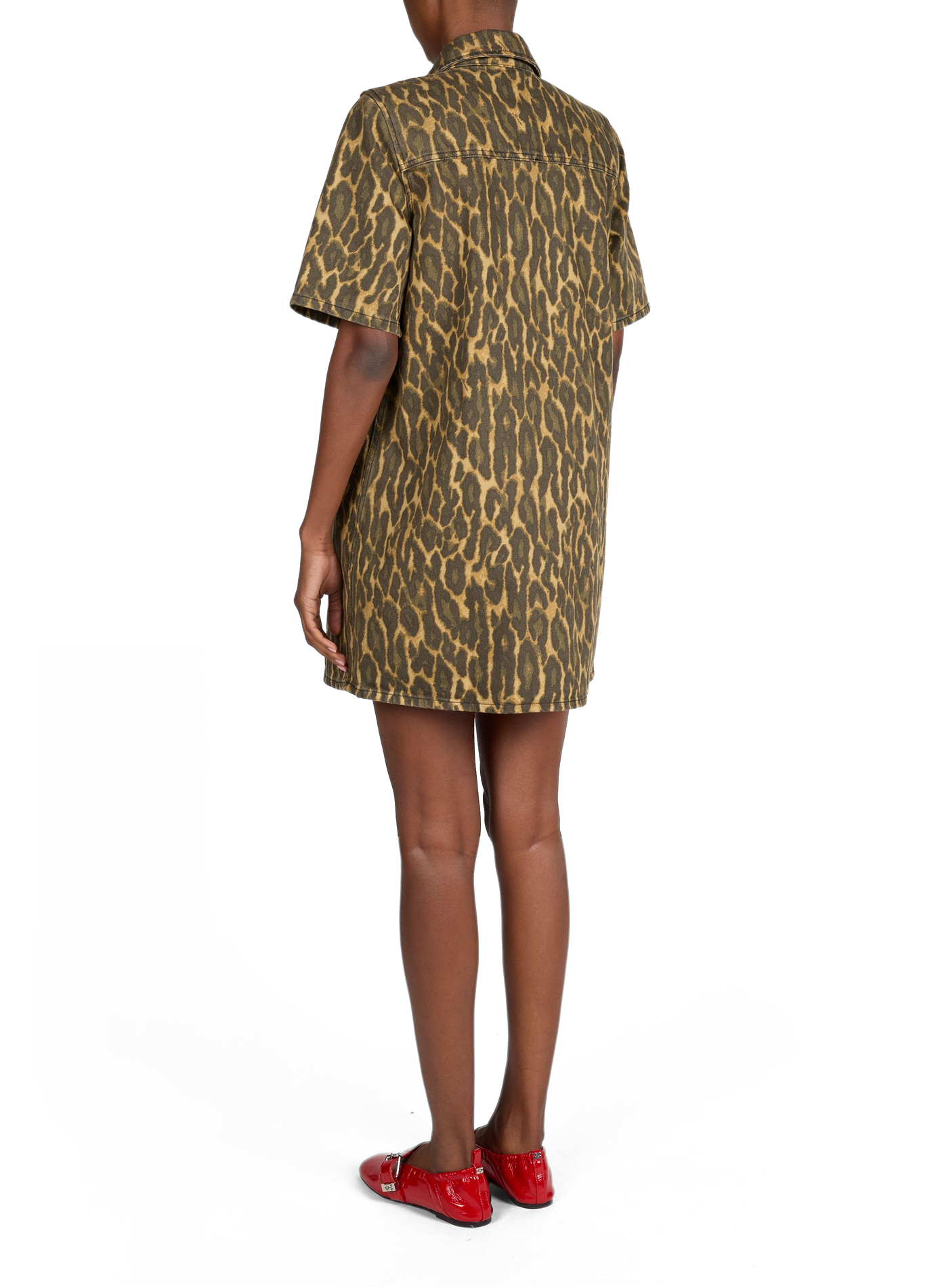 Short printed shirt dress in cotton GANNI Khaki