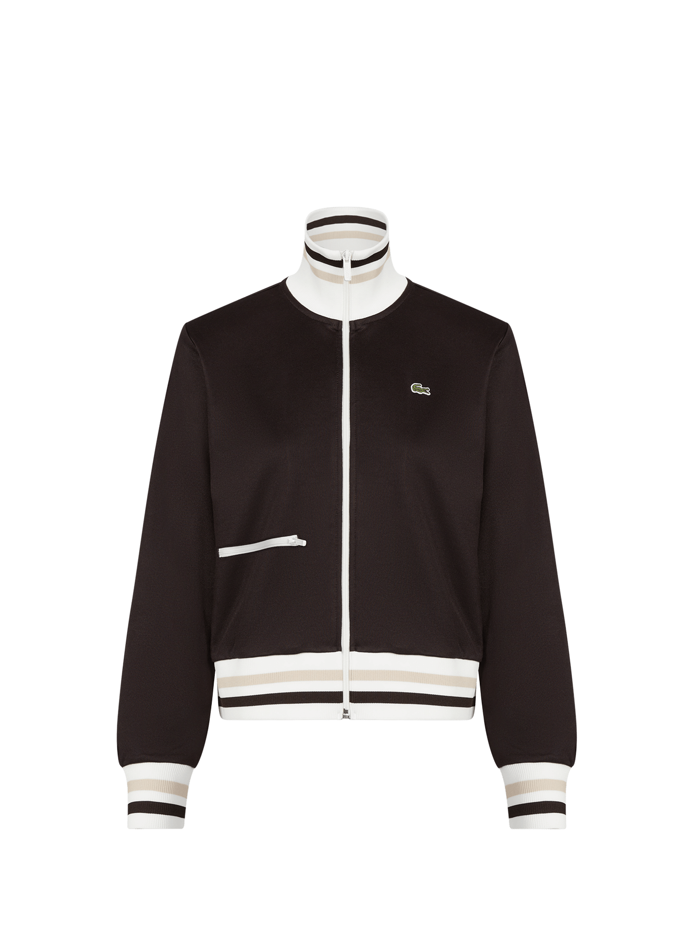 Striped cotton zip-up sweatshirt LACOSTE Brown