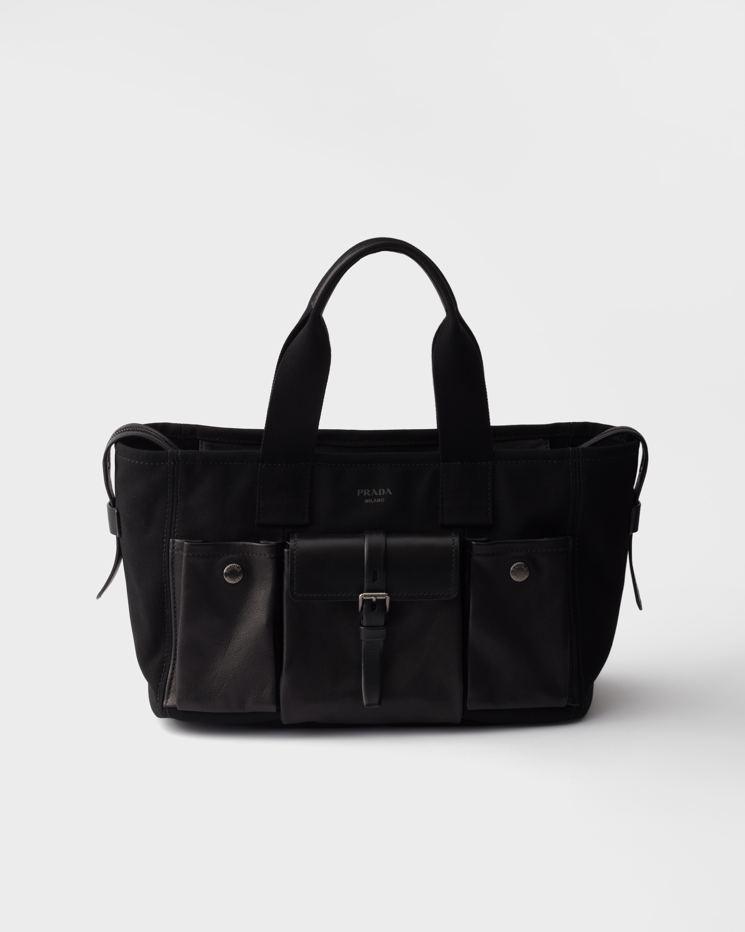 Grands cabas prada route en toile et cuir PRADA Noir