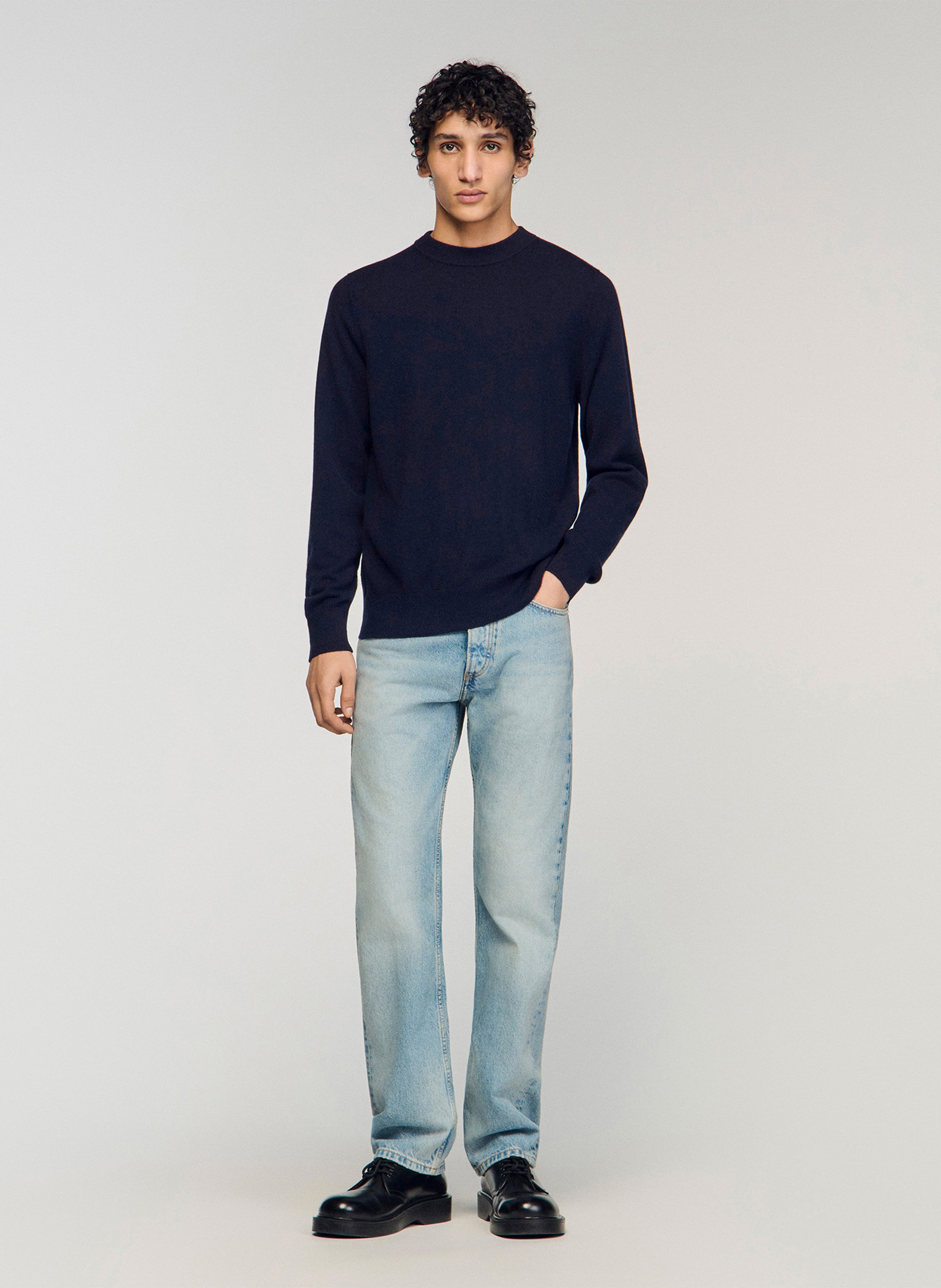 Pull col rond regular-fit en cachemire SANDRO Bleu