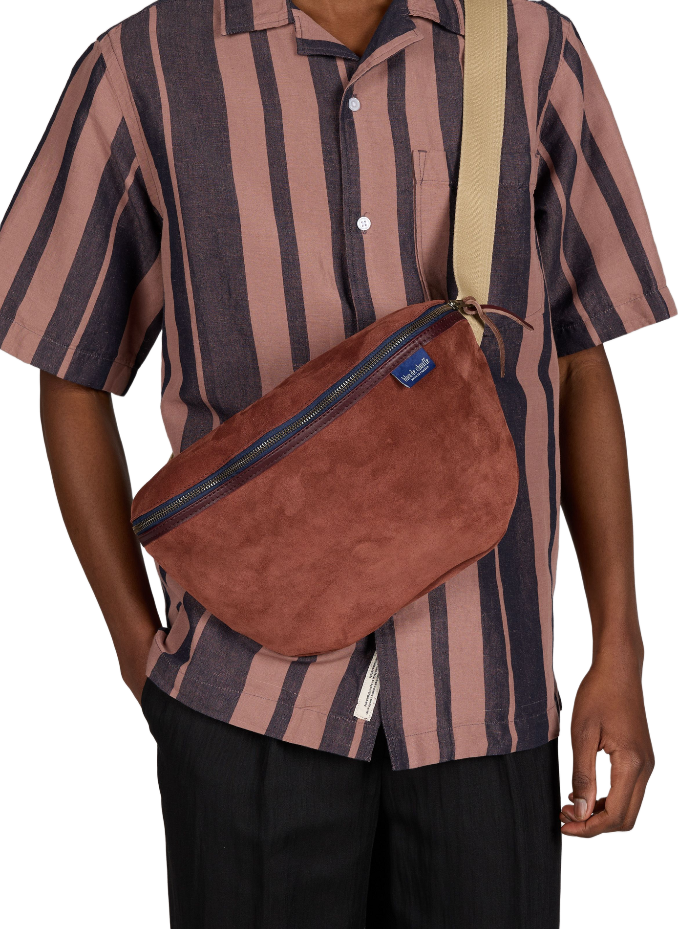 Sac banane New Beat XL en cuir de vache suédé BLEU DE CHAUFFE Rouge