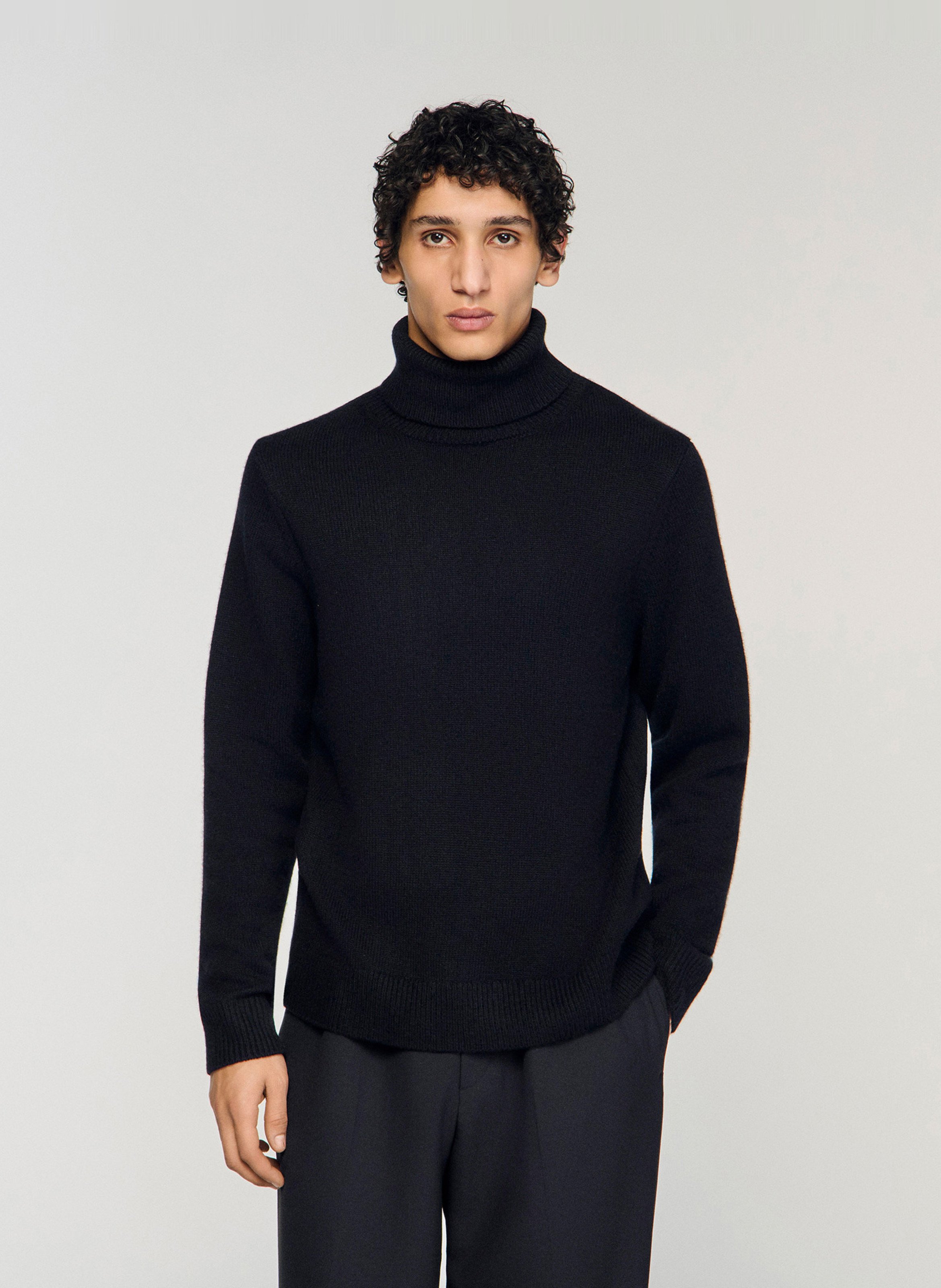 Pull droit col roulé en laine mélangée SANDRO Noir