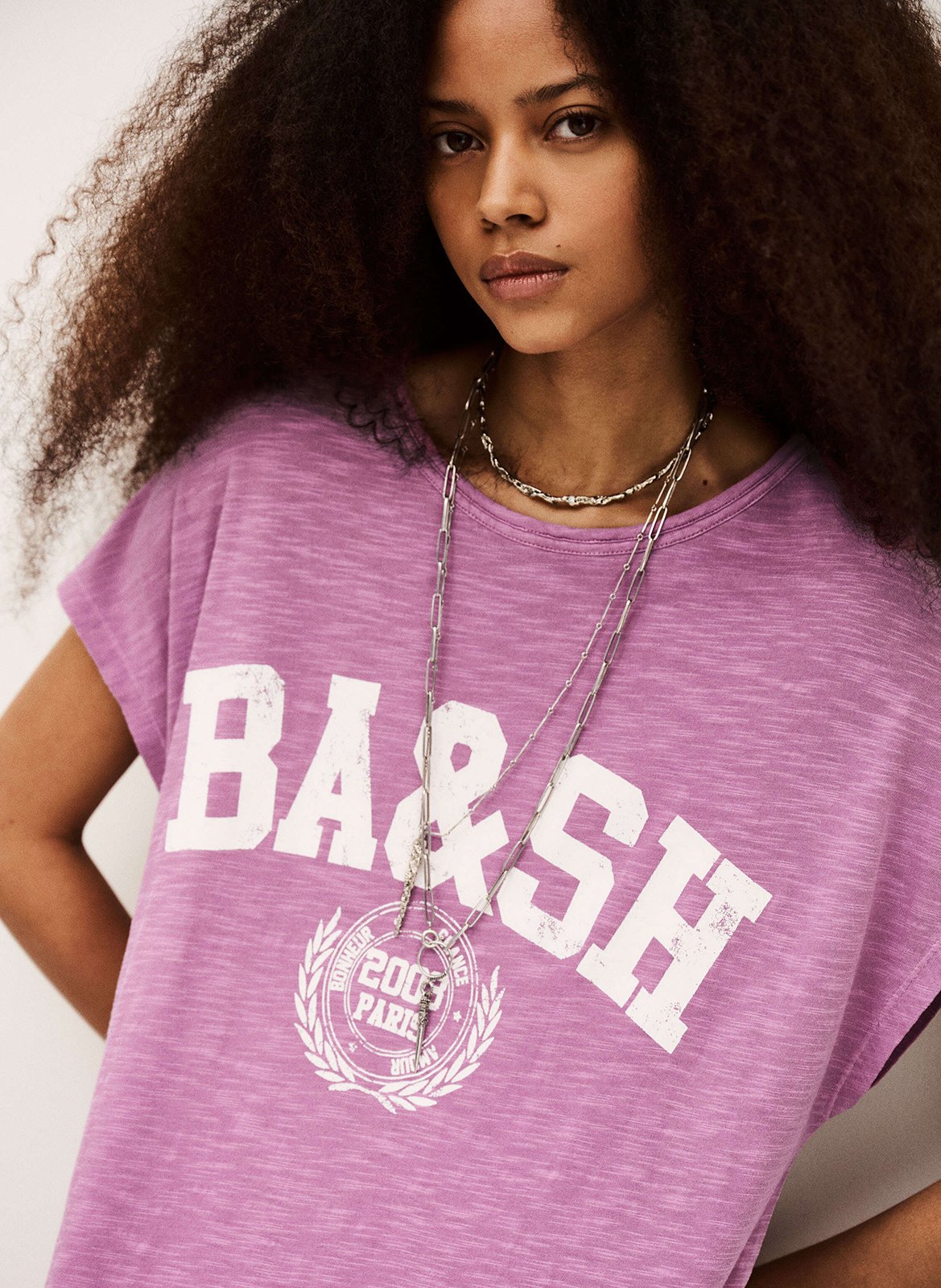 Robe midi imprimée col rond civia BA&SH Rose