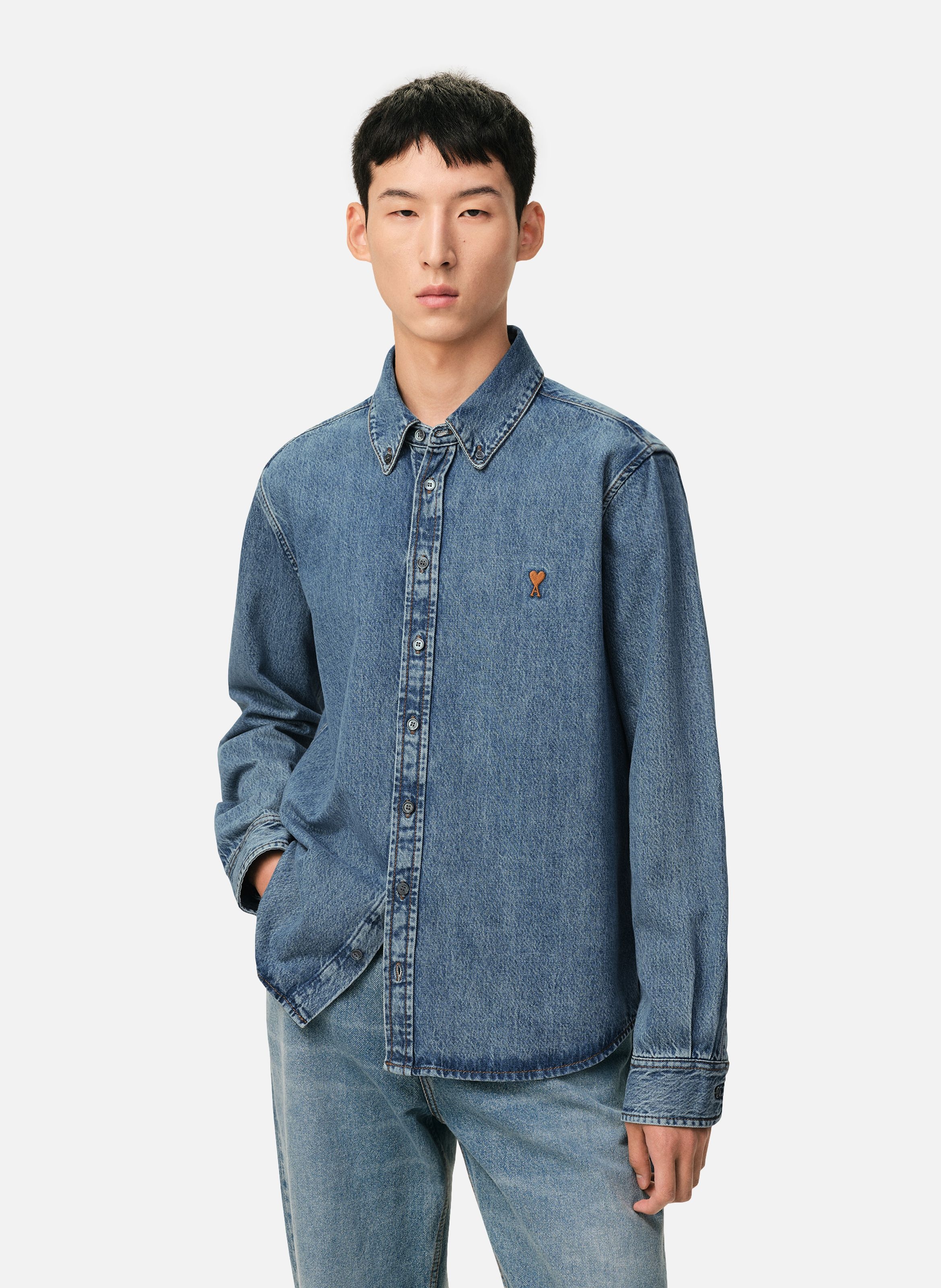 Chemise col boutonné ami de coeur en coton unisexe Bleu