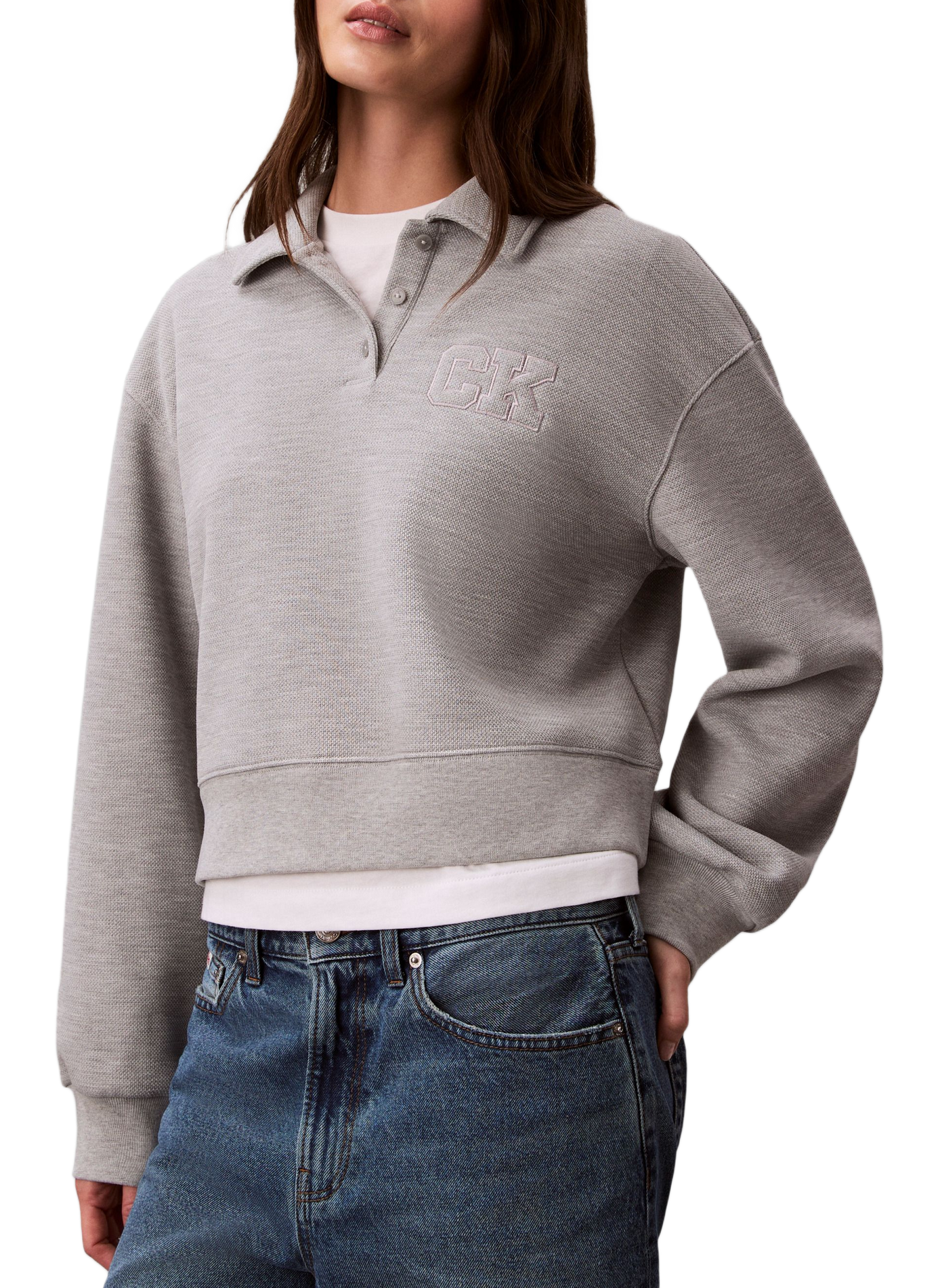 Pull ample à col polo CALVIN KLEIN Gris