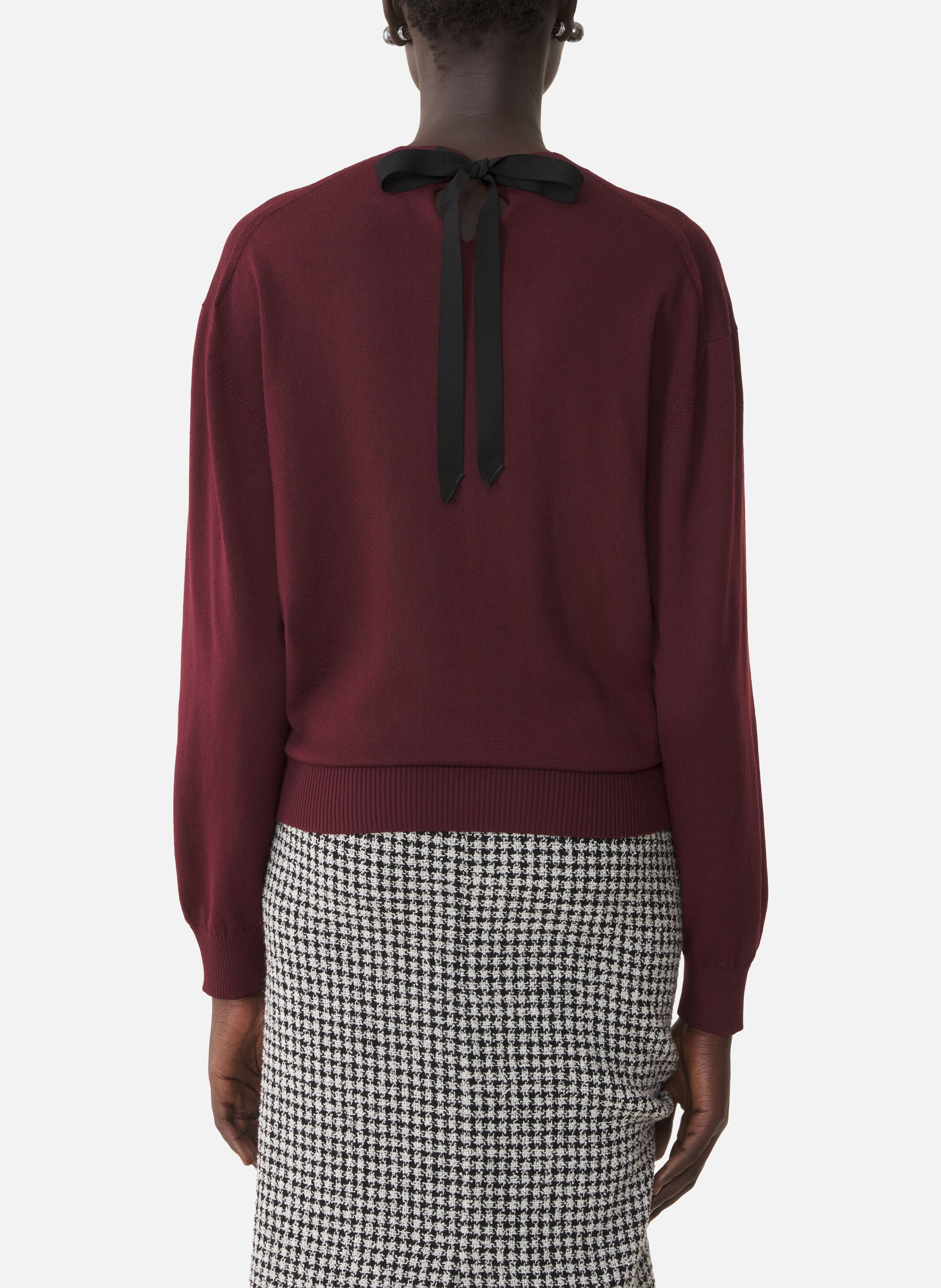 Pull col v détail gros grain en mérinos LANVIN Rouge