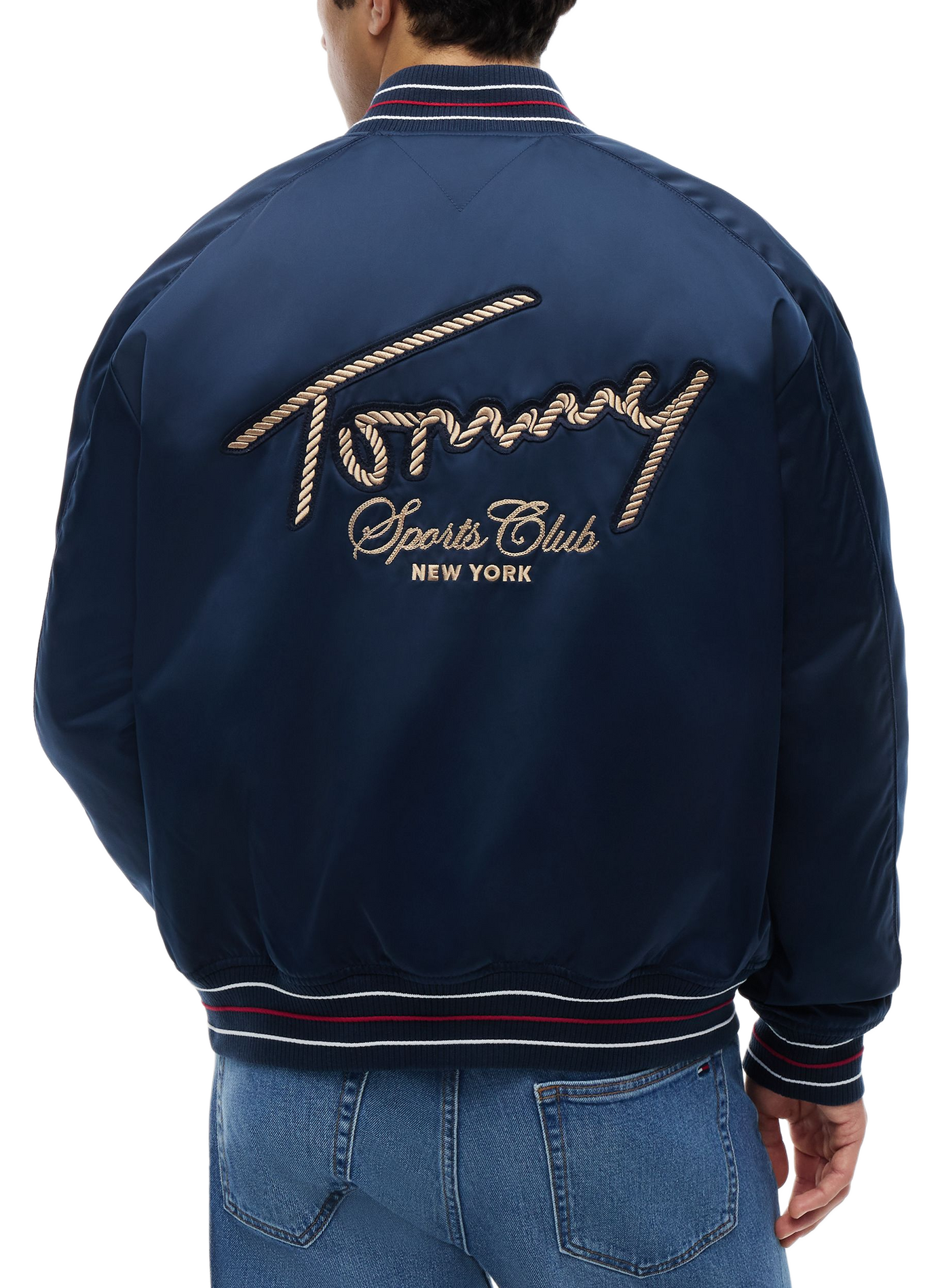 Geborduurde bomberjack met ronde hals TOMMY HILFIGER Blauw