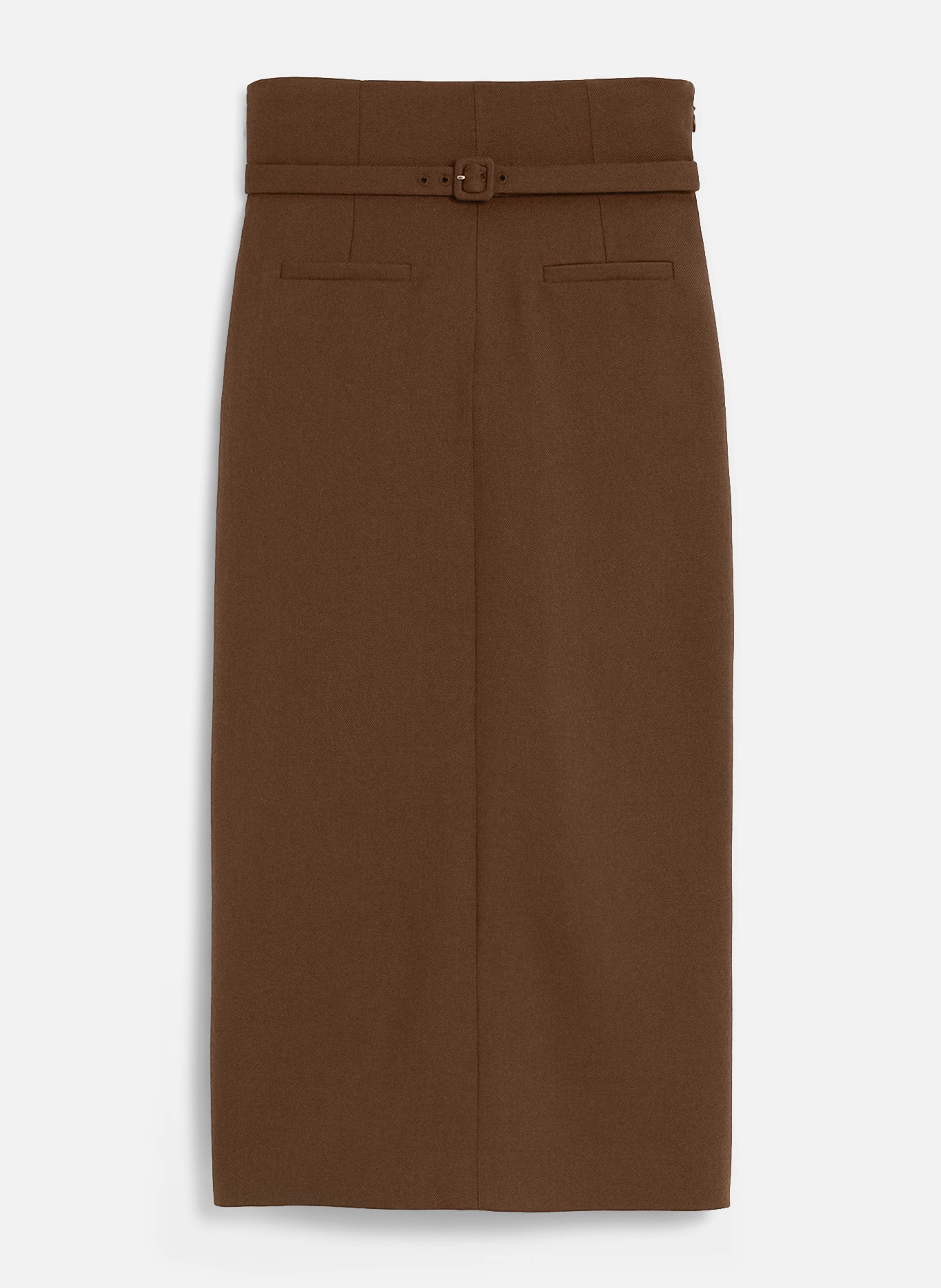 Jupe crayon ceinturée en laine AMI PARIS Marron