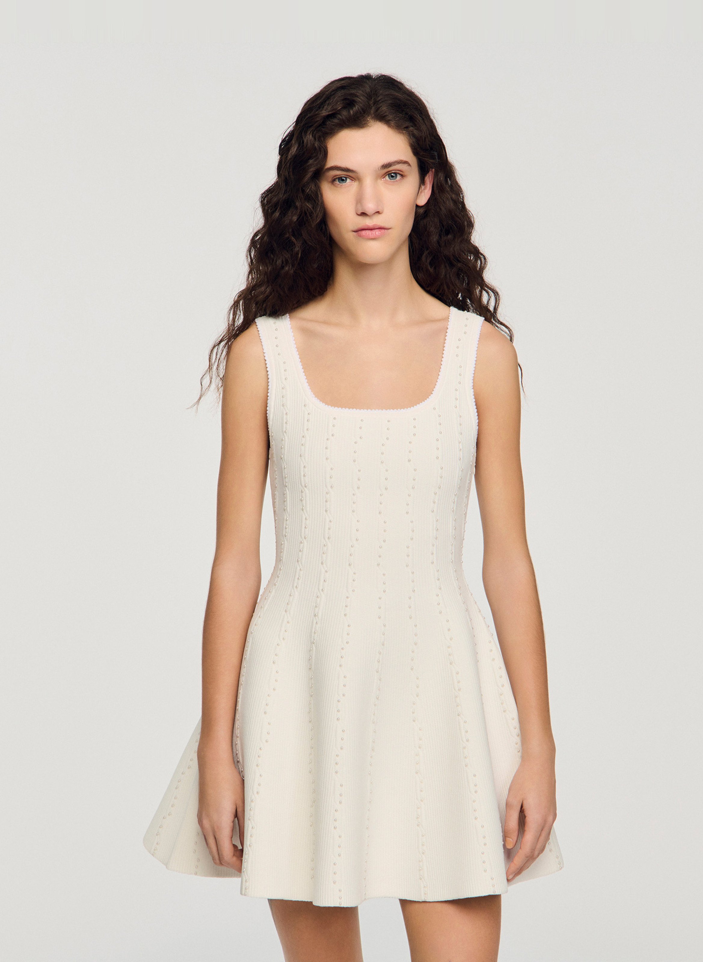 Robe courte en maille brodée SANDRO Blanc