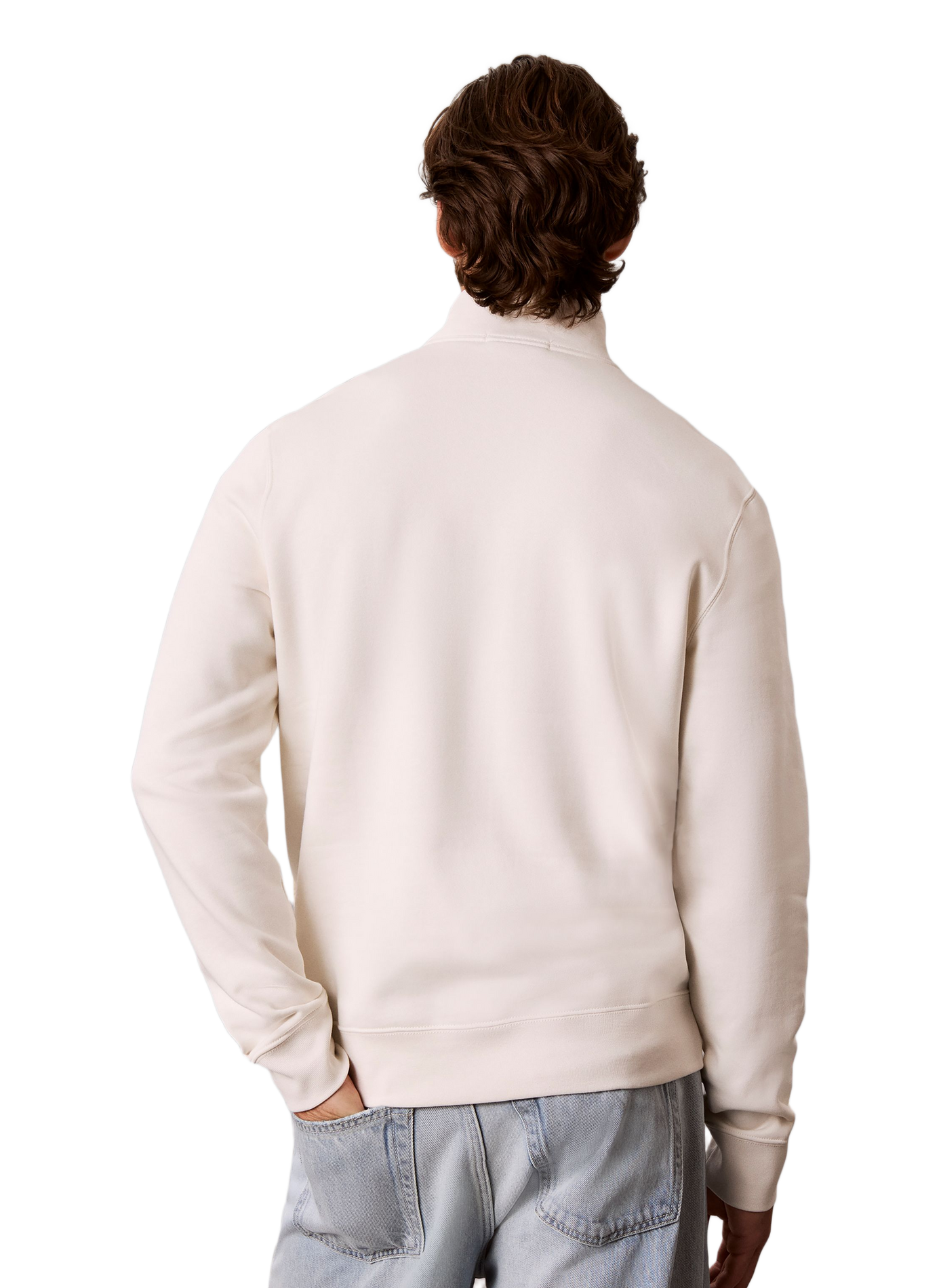 Pull droit à col montant zippé en coton mélangé CALVIN KLEIN Beige
