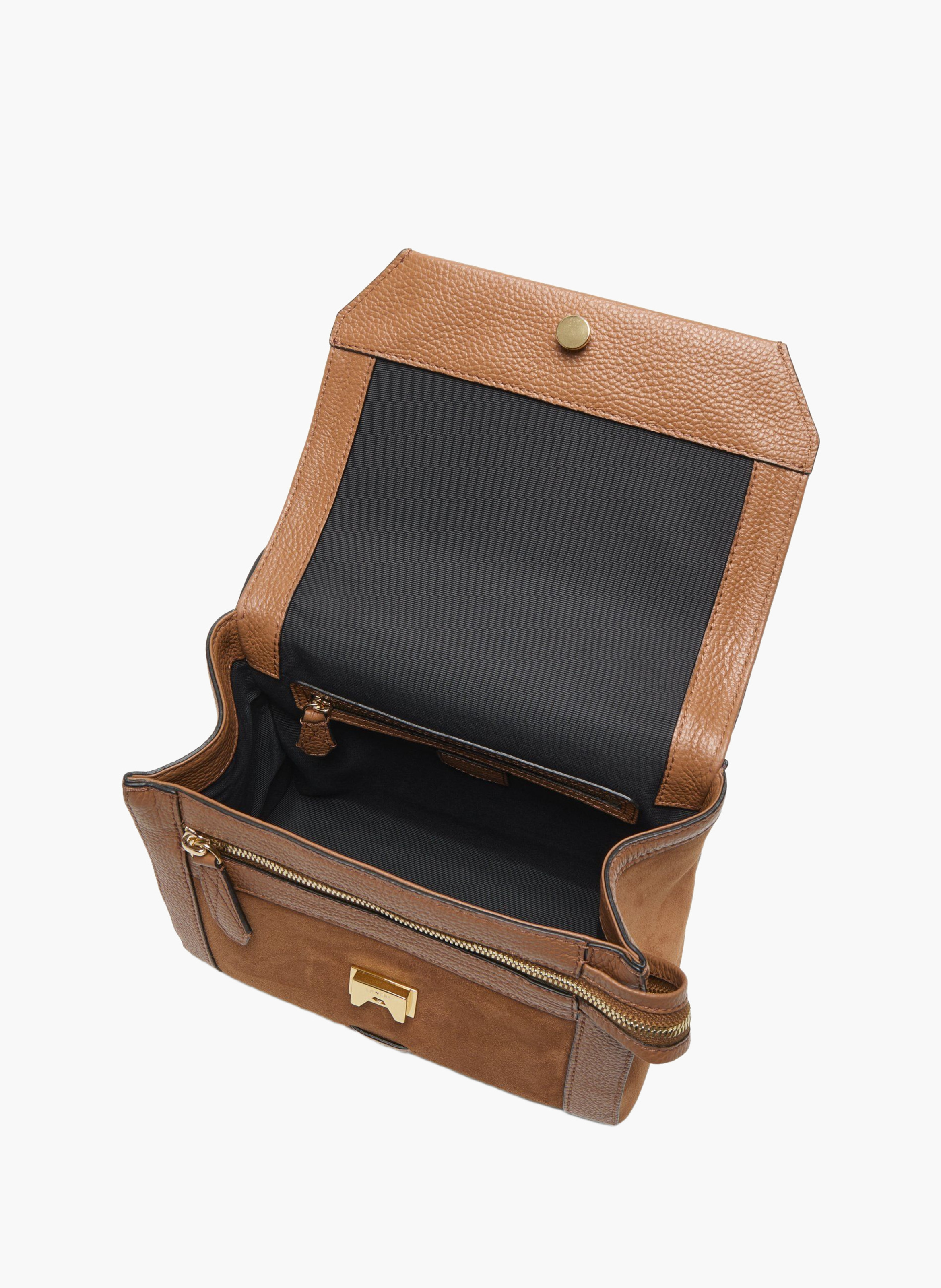 Sac à rabat ninon m de lancel en daim camel et cuir grainé LANCEL Marron